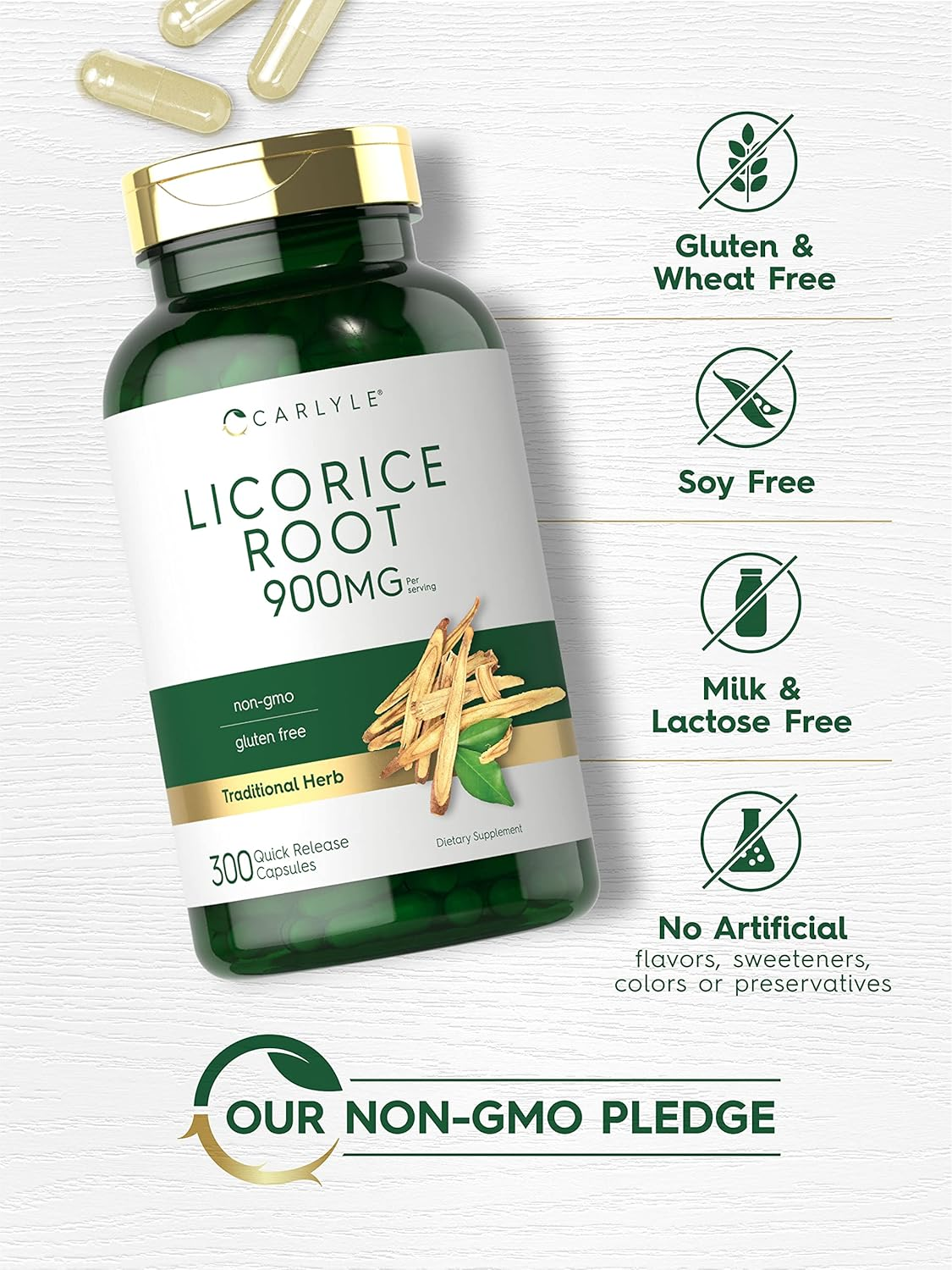 Carlyle Licorice Root Capsules 900 Mg | 300 Count | Root Extract Supplement | Non-Gmo, Gluten Free image number 5