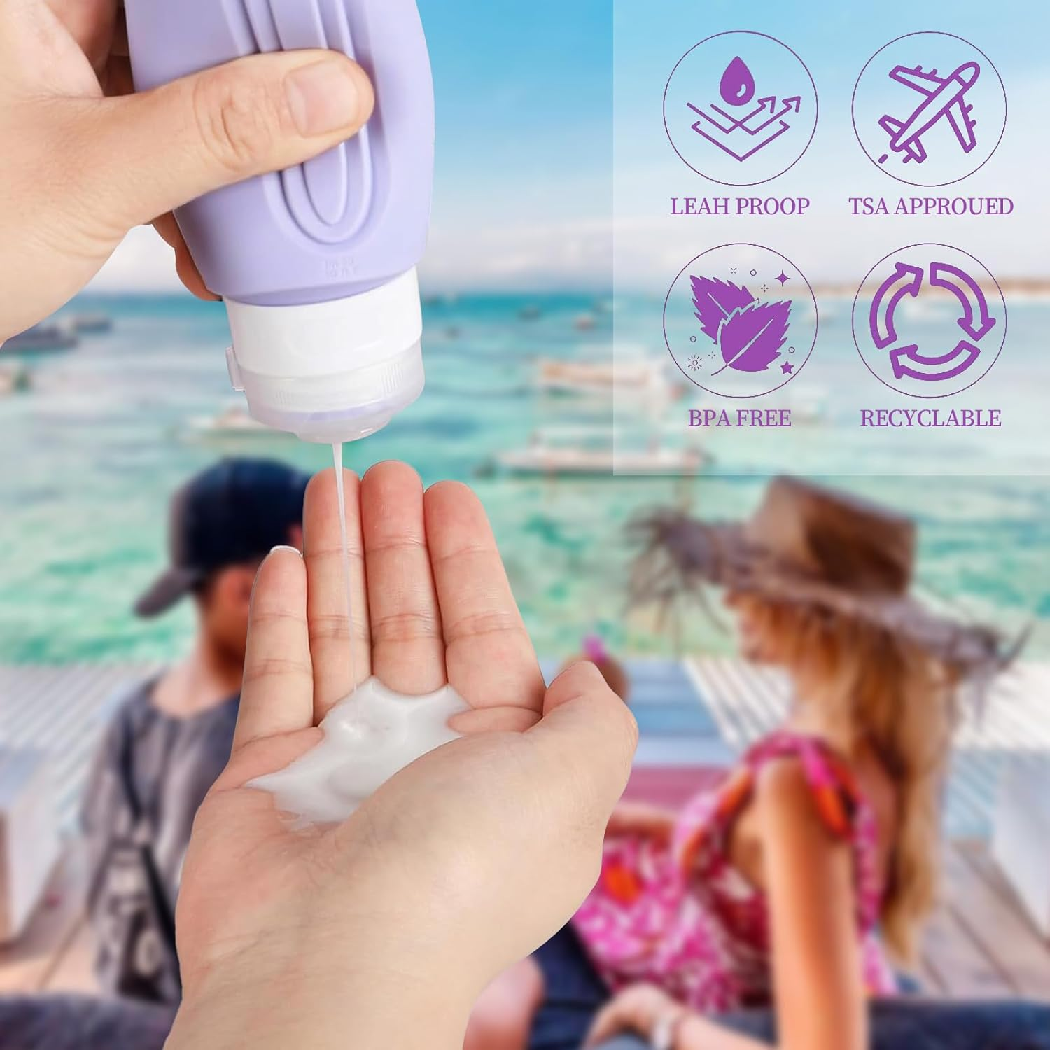 Travel Bottles for Toiletries, 90Ml Portable Travel Bottles with Clear Zipper Toiletry Bag, Reusable Squeezable Bpa-Free Silicone Containers for Shampoo, Conditioner, Lotion, Travel Essentials(Purple) image number 6