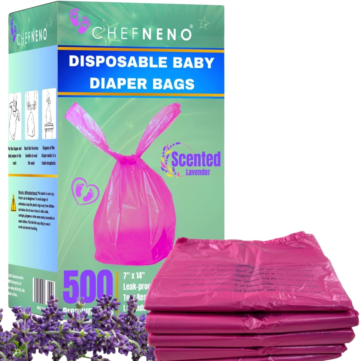 Baby Diaper Bag Disposable (600 Count) Fresh Baby Powder Scented Easy Tie Handles Bulk Diaper Sacks Disposable Dog Poop Waste Bags Cat Litter Clump & Poop Bags Sanitary Pad Waste Bags (600 Bags)