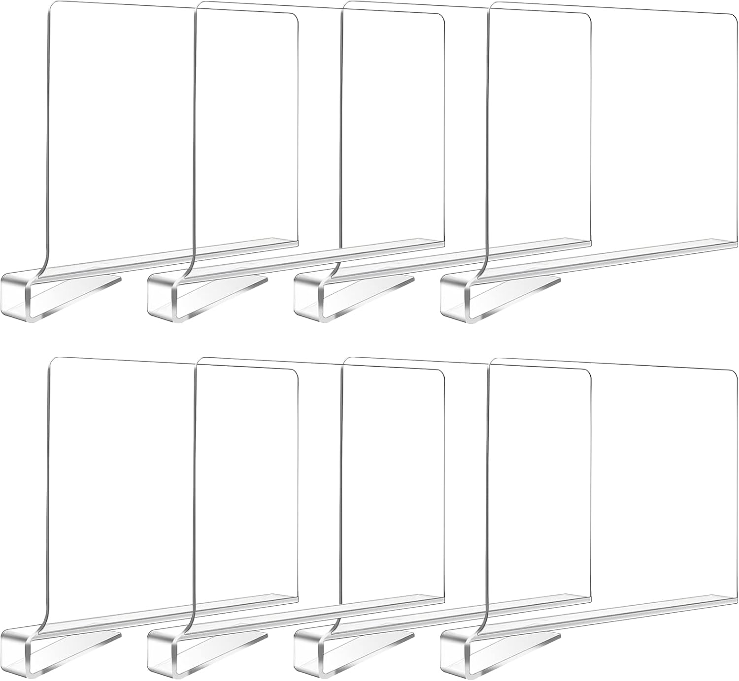 8PCS Clear Acrylic Shelf Dividers, Multi-Functional Shelf Separator, Adjustable Clothing Organizer, Transparent Organizer for Storage, Wood Closet, Kitchen and Office Shelves (Clear-8Pc)