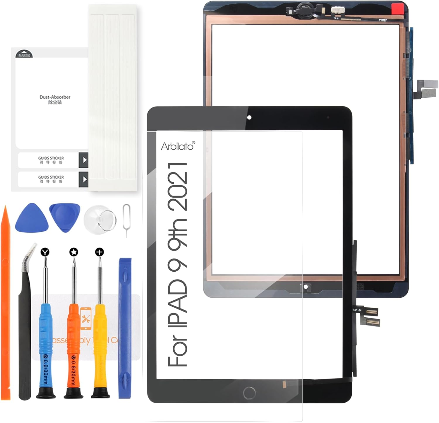 A-MIND for Ipad 9 10.2" 2021 Screen Replacement, for Ipad 9Th Generation A2602 A2603 A2604 A2605 Touch Screen Digitizer Glass Panel Lens Repair Kits(Not LCD) (Black,With Home Button)