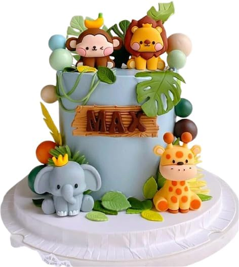 Jevenis Jungle Animals Cake Decoration for Wild One Safari Birthday Party - Giraffe, Elephant, Lion, Tiger Themed Decorations - Gold2 image number 3