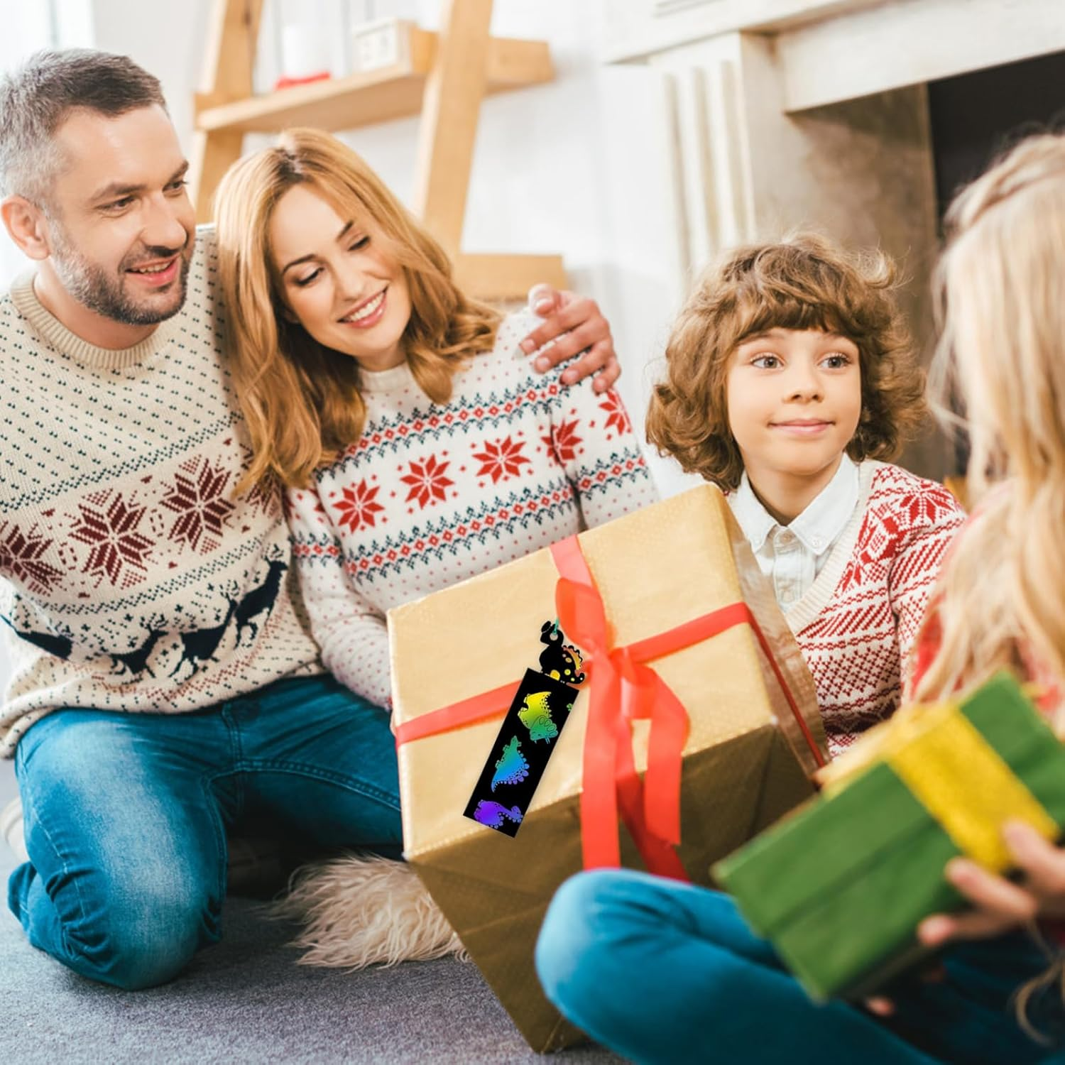 48 Pcs Scratch Art Bookmarks Party Favours Kids, Animal Bookmarks Set Party Bag Fillers with 48 Pcs Colorful Ribbons and 24 Pcs Wood Stylus, Scratch Art for Classroom Activities Party(Dinosaur) image number 1