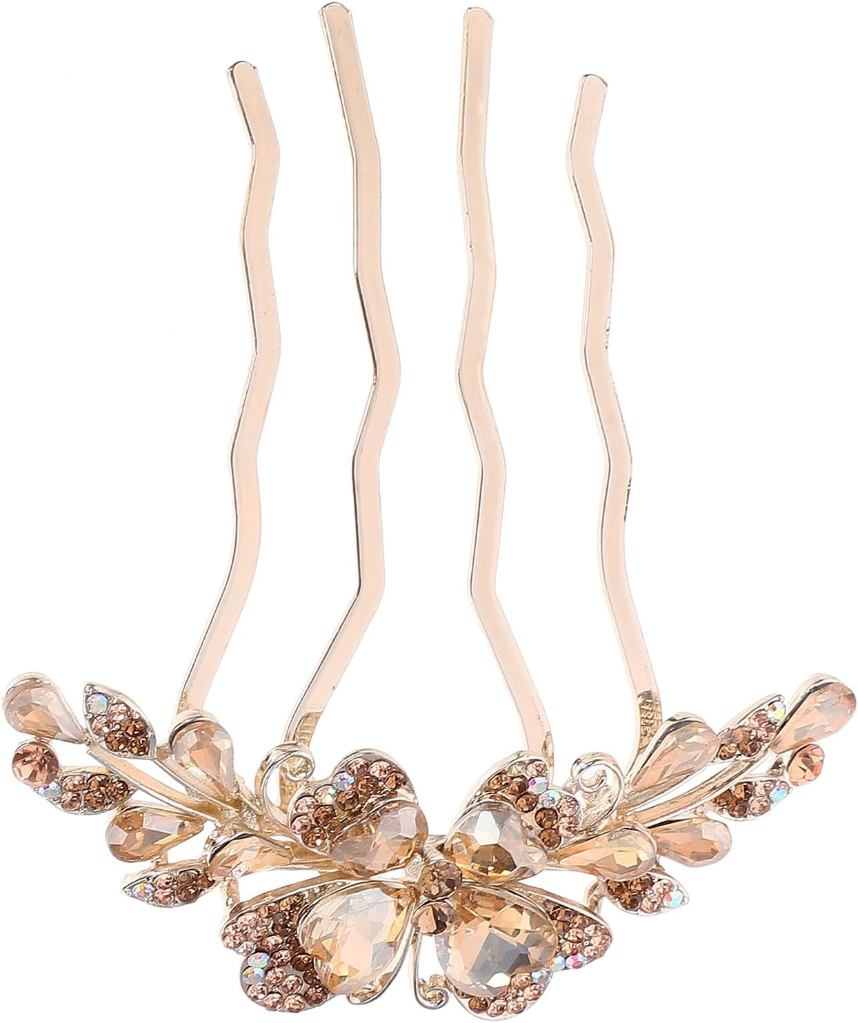 LOGOFUN Crystal Hair Side Comb Rhinestone Hair Comb Wedding Bride Updo Side Comb Bridal 4-Prong Hairpin for Women Girls Hair Accessory - Champagne Color image number 3