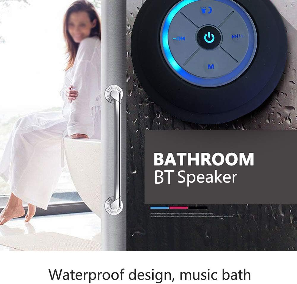 Wirel BT Shower Speaker IPX4 Portable Speakers with Light FM Radio Loud Stereo Sound Built-In MIC Suction Cup Speaker Support Hands-Free Call TF Card for Pool B Home Par Travel S White One Size image number 1
