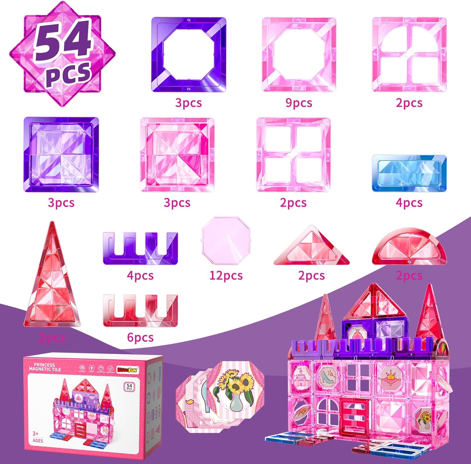 Magnetic Building Tiles Toys for 3 4 5 6 Year Old Girls, Building Educational Stem Toys for Girls Toddlers Kids Ages 1-3 3-5 image number 3