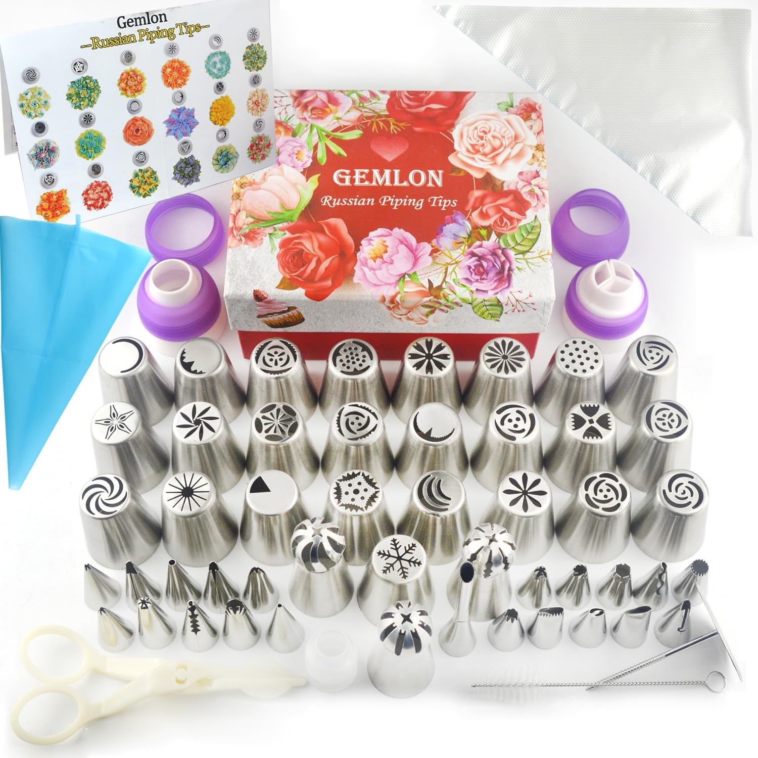 (88PCS Russian Tips) - Russian Piping Tips - Cake Decorating Supplies - 88 Baking Supplies Set - 49 Icing Piping Tips - 3 Russian Ball Piping Tips, Flower Frosting Tips, Bakes Flower Nozzles-Large Cupcake Decorating Kit image number 6