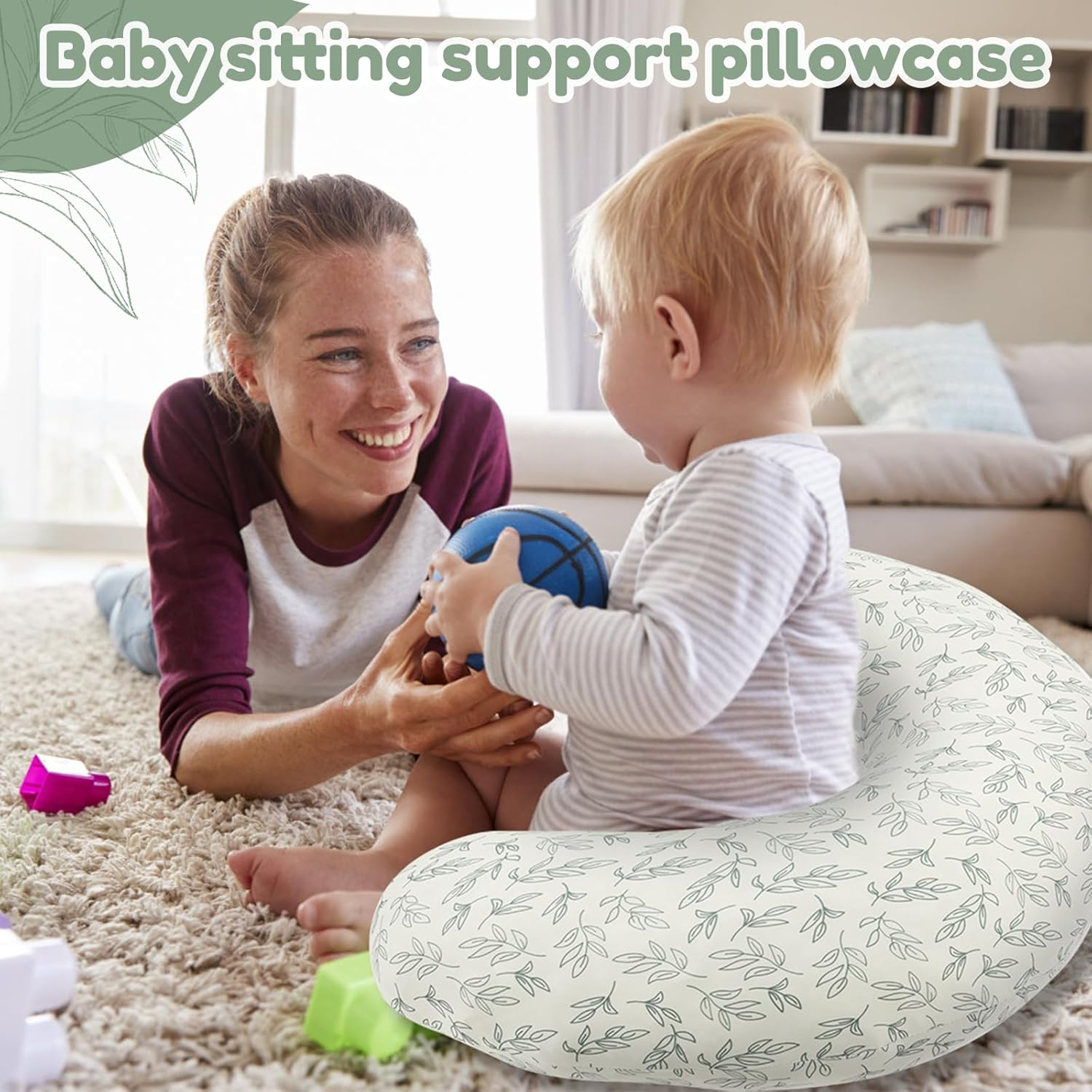 2 Pcs Nursing Pillow Cover, Nursing Pillow Slipcover Soft Cotton Newborn Breastfeeding Pillow Cover Stretchy Nursing Slipcover for Baby Girls Boys Newborn image number 6