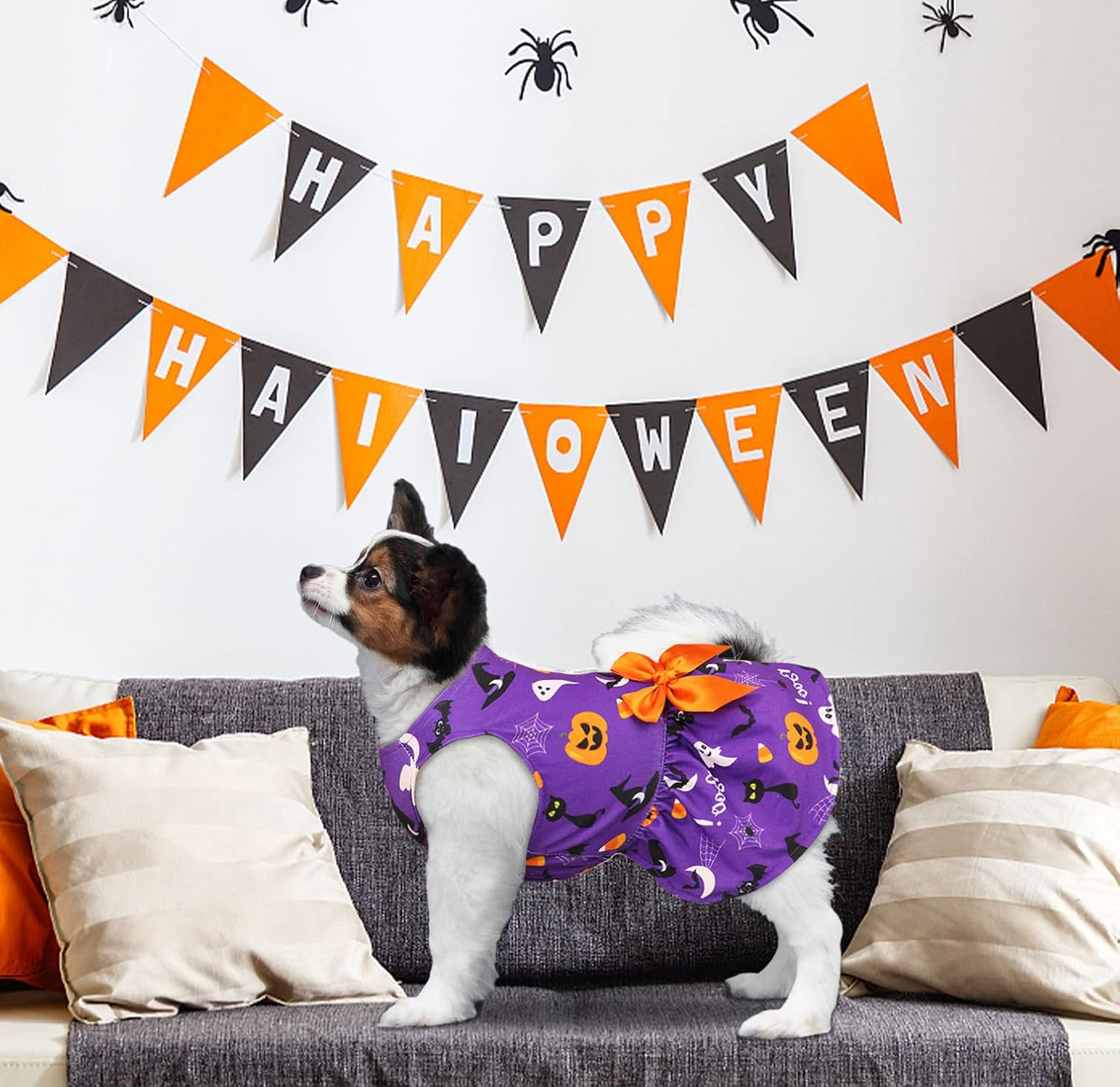 Dog Halloween Costumes Girl Dog Halloween Dress Stretchy Funny Dog Costumes Puppy Clothes with Bowtie Dog Outfit for Small Dogs Cats Puppy(L) image number 5