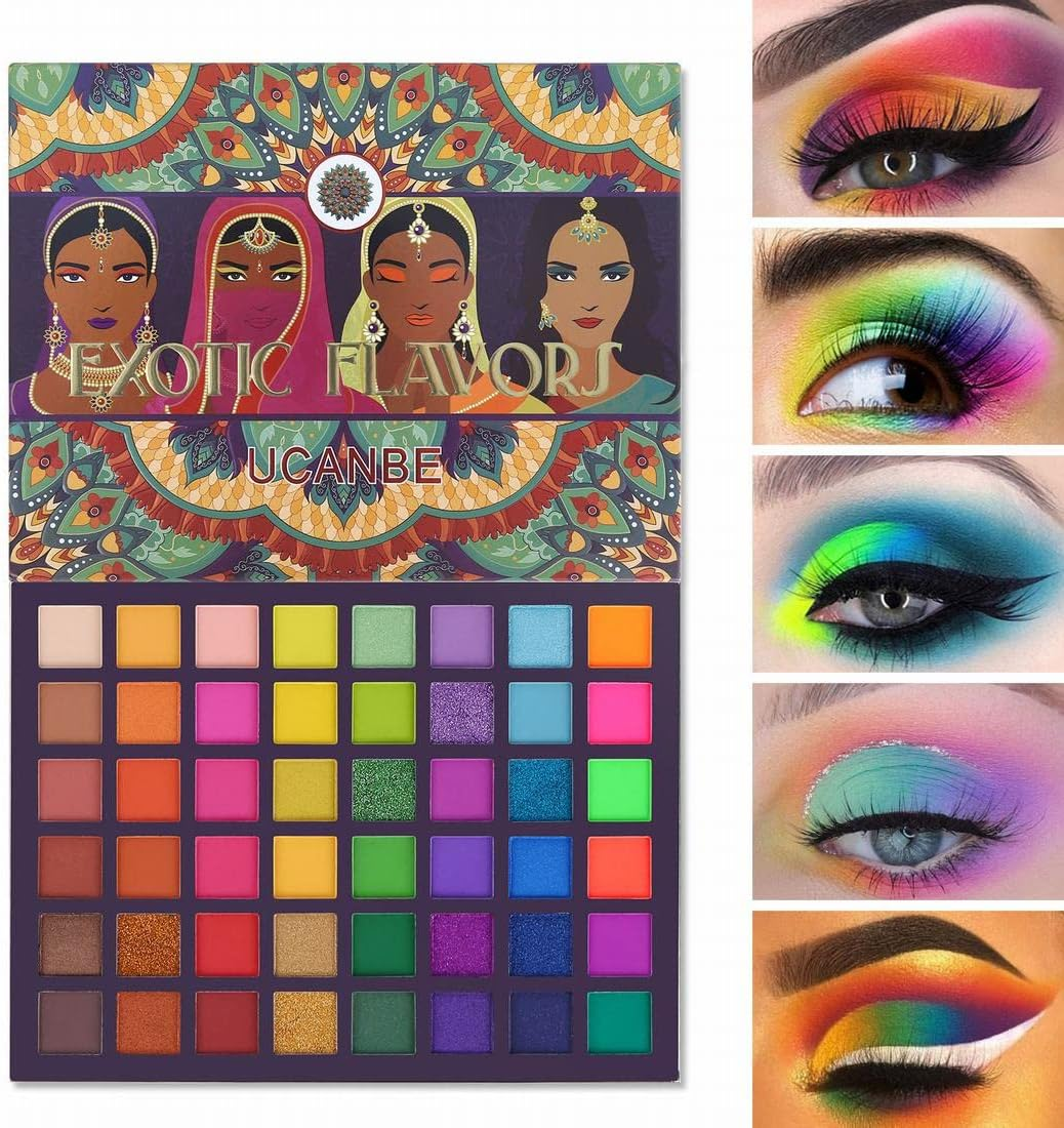 UCANBE EXOTIC FLAVORS Neon Eyeshadow Makeup Palette - 48 Colorful High Pigmented - Rainbow Matte Shimmer Glitter Eye Shadow Make up Pallet Gift Set image number 3