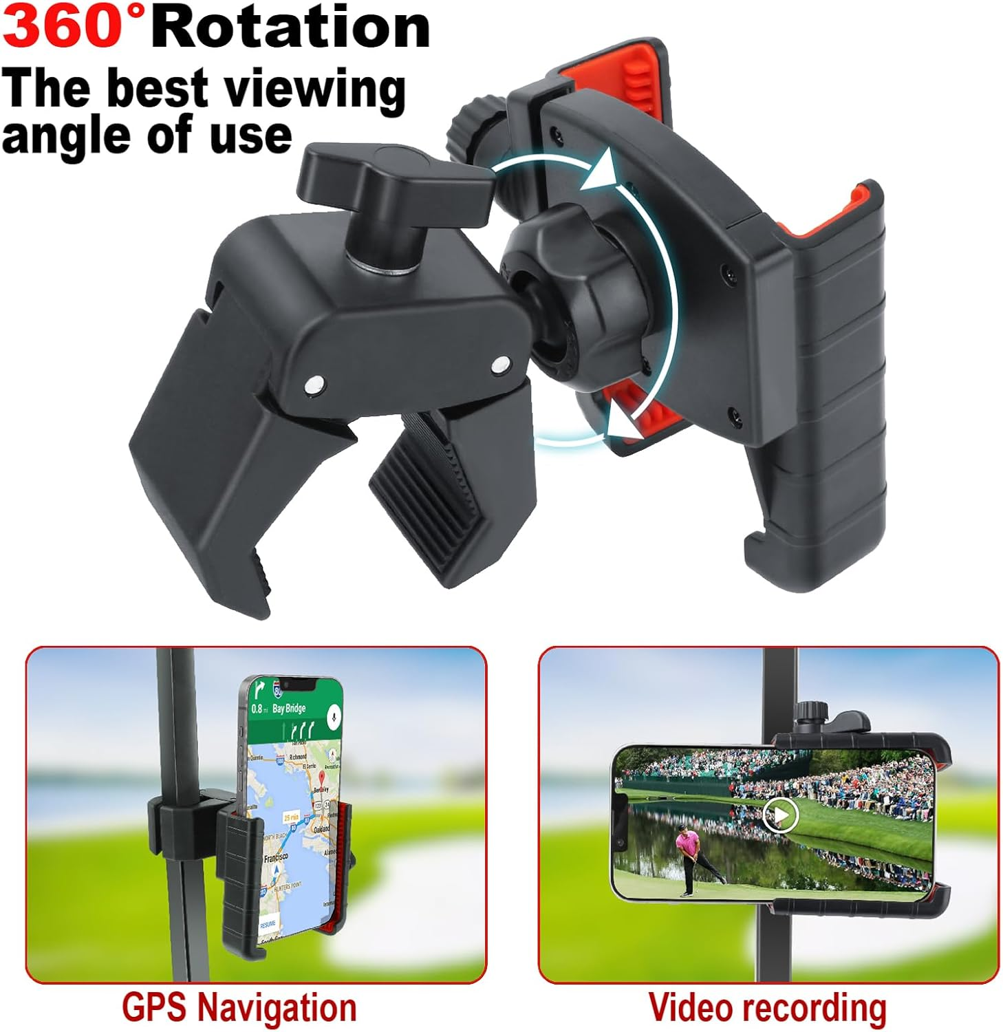 Haxmuti Golf Cart Phone Holder, Cell Phone Holder Mount Compatible with Ezgo/Club Car/Yamaha, Universal Compatible with Iphone Galaxy Google Pixel, Golf Cart Accessories Fit for Smart Phones, Red image number 5