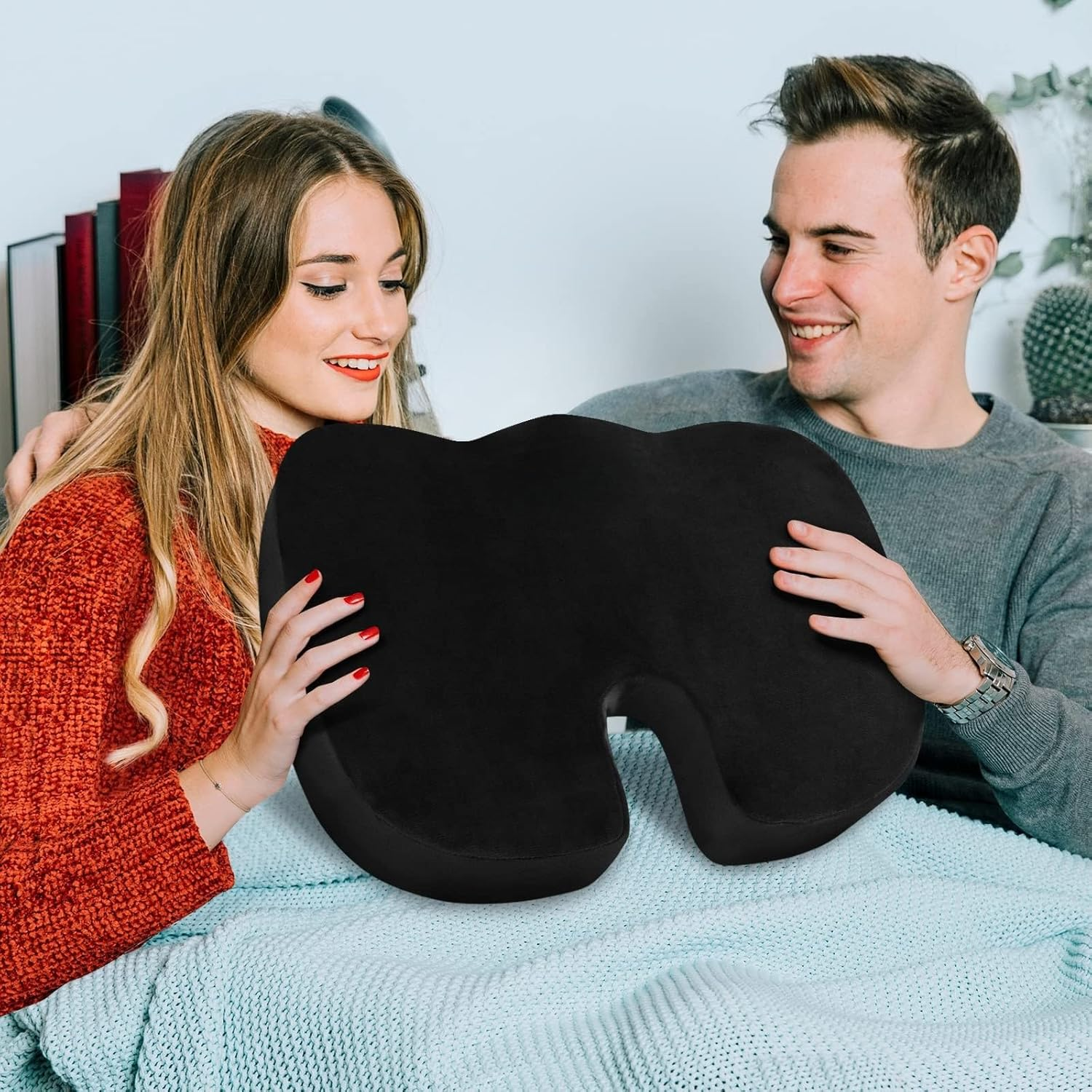 Seat Cushion for Office Chair, JOMWEN Memory Foam Non-Slip Cushion for Back Coccyx Tailbone Pain Relief, Butt Pillow for Office Chair, Car, Airplane, Black