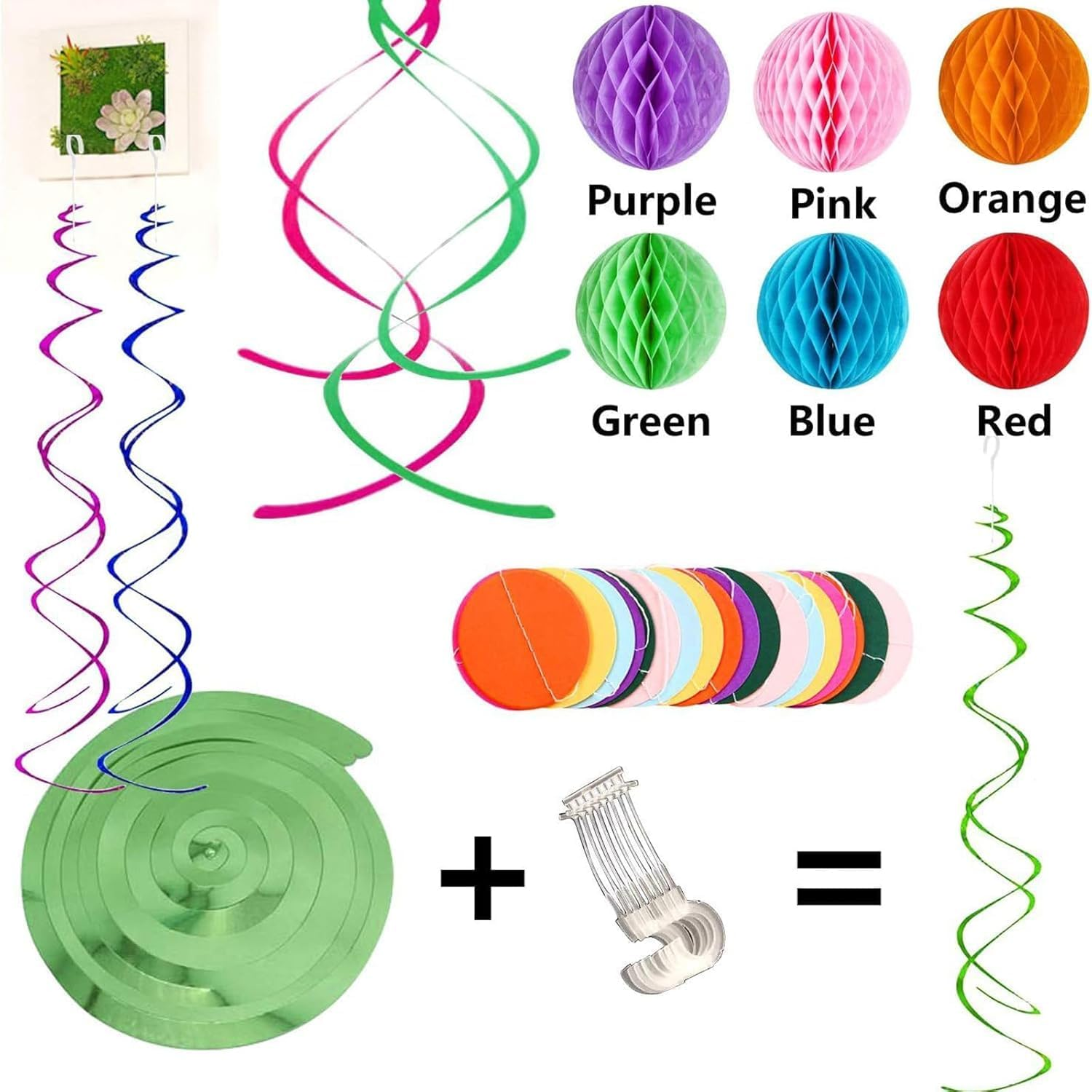 Lumjoy Colorful Happy Birthday Banner Paper Triangle Flag Bunting Circle Confetti Dots Hanging Garland & Honeycomb Ball Swirl Streamers - Reusable Party Decorations for Birthday, Baby Shower image number 2