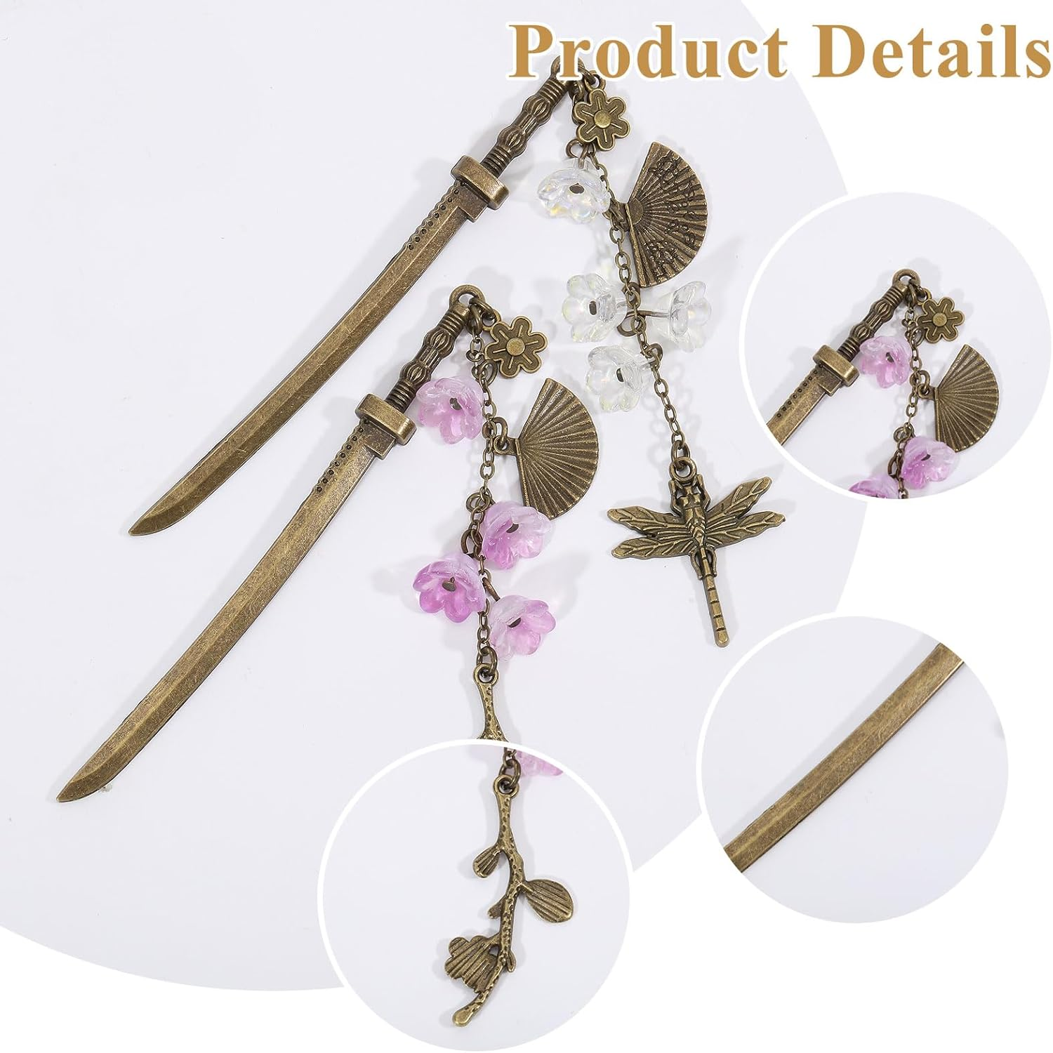 CHGCRAFT Pack of 2 Japanese Hair Sticks Alloy Hairstyle Sticks Hair Sticks for Women Alloy Hair Pins with Tassel Hairstyle Accessories