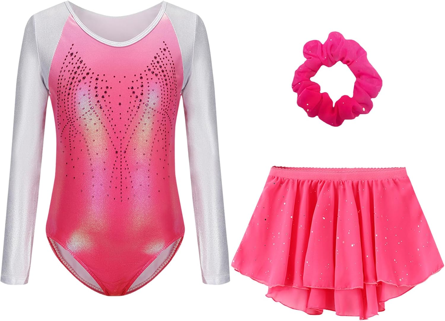 FEOYA Girls' Multicolour Gymnastics Leotard Skirt Set Long Sleeve Ballet Outfit