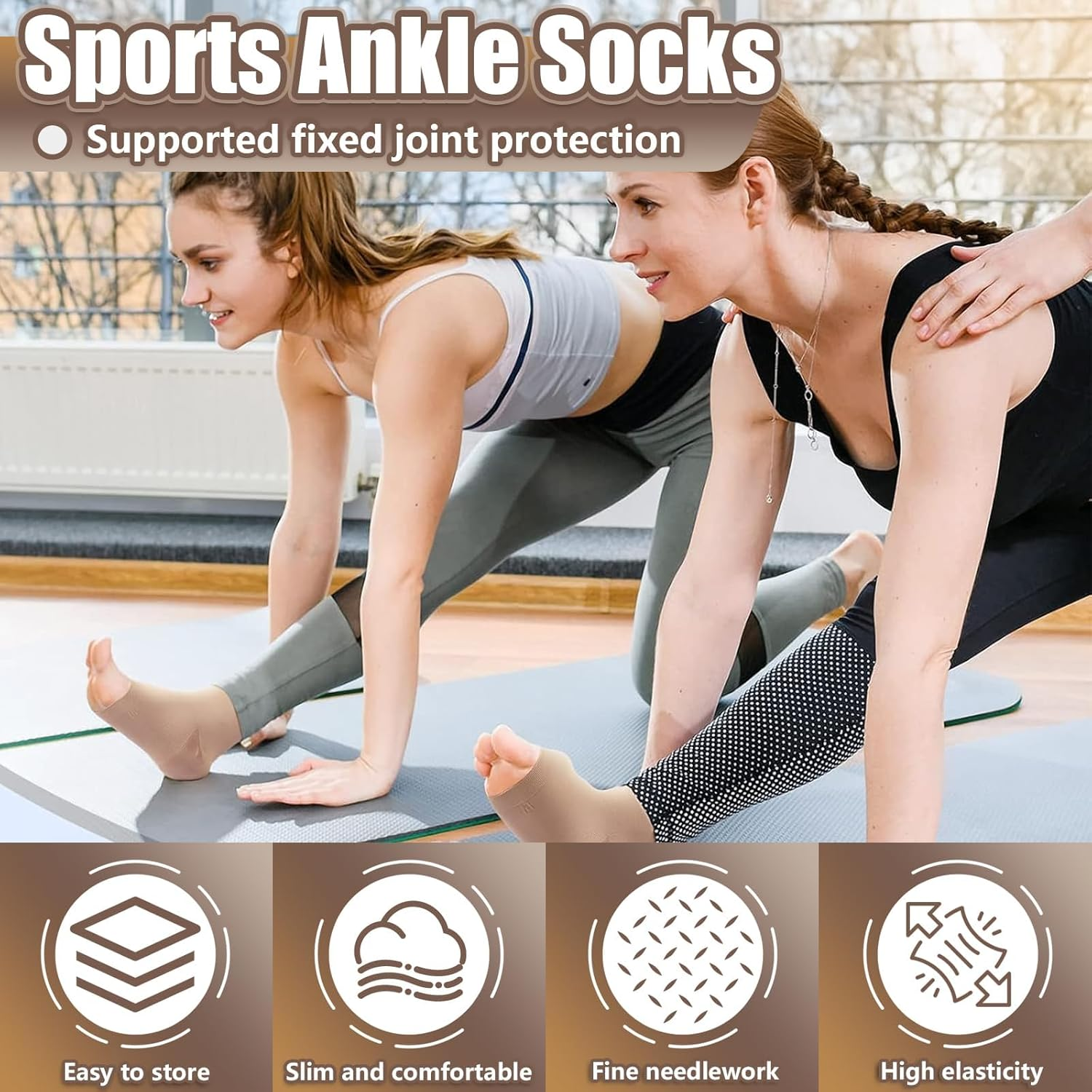 Ankle Brace Compression Sleeves, 2 Pack Open Toe Compression Socks for Swelling, Ankle Support Sleeve for Heel Spurs, Achilles Tendonitis, Plantar Fasciitis, Sprain (Beige L/XL) image number 3