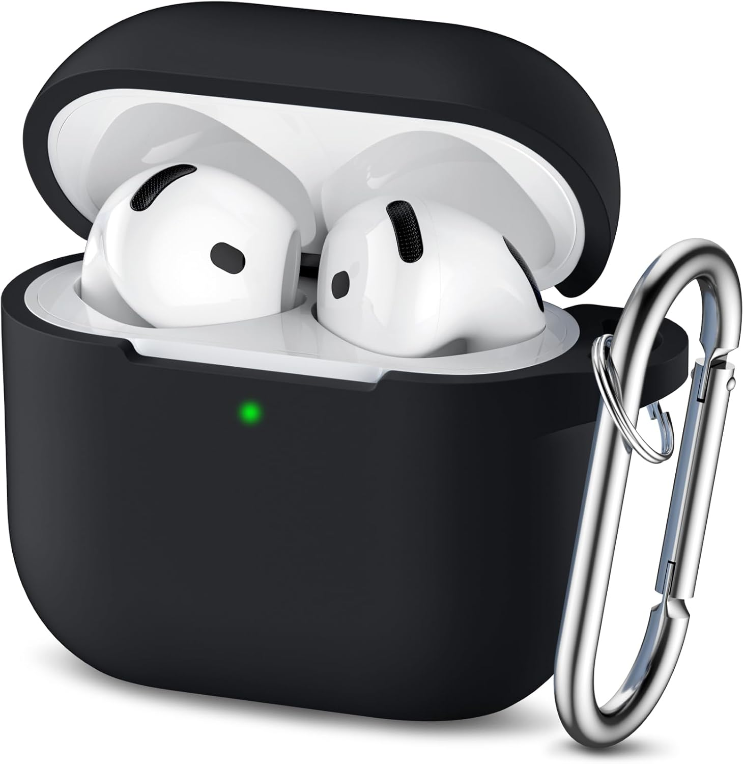 Ouwegaga Compatible with Airpods 4Th Generation Case Cover(2024), Soft Silicone Full Protective Cover for Airpods 4 Case with Keychain, Compatible with Apple Airpods 4 Case for Women Men, Black