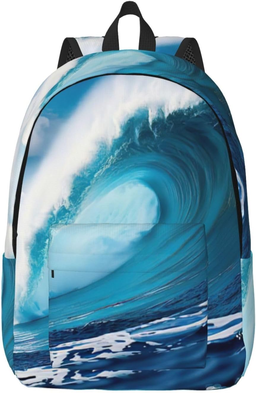 DRTGEDS Big Ocean Wave Hd Canvas Backpack for Men Women,Casual Rucksack Backpack, Laptop College Hiking Travel Bag image number 1