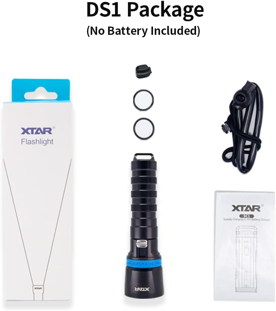 XTAR DS1 Scuba Dive Flashlight,Powerful Spearfishing Diving Torch 1000 Lumens,Magnetic Slide Switch, for Underwater 100 Meters Night Diving Spearfishing Hole Hunting Lobstering image number 1