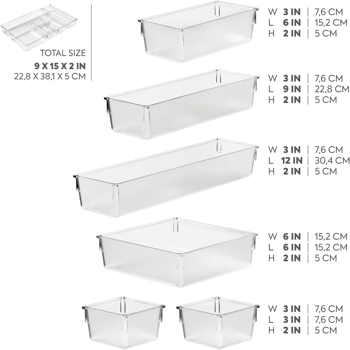 Interdesign Kitchen Drawer Organizer for Silverware, Spatulas, Gadgets - 6 Piece Set, Clear image number 6