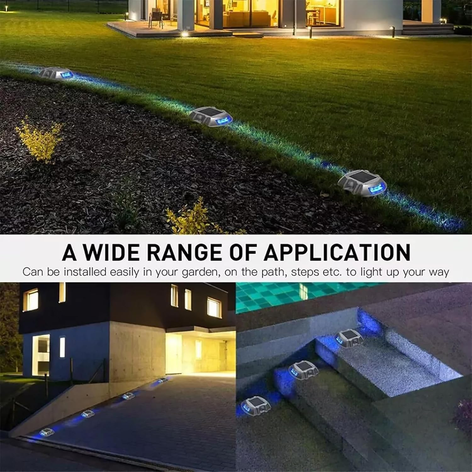 Solar Power Ground Marker Lights - 4 PCK, LED Solar Driveway Deck Light - BAQI KINTSUGI, Waterproof 1000M Viewing Outdoor Driveway Road Stud Lamp, Cast Aluminium Road Highway Spike Lamp image number 4