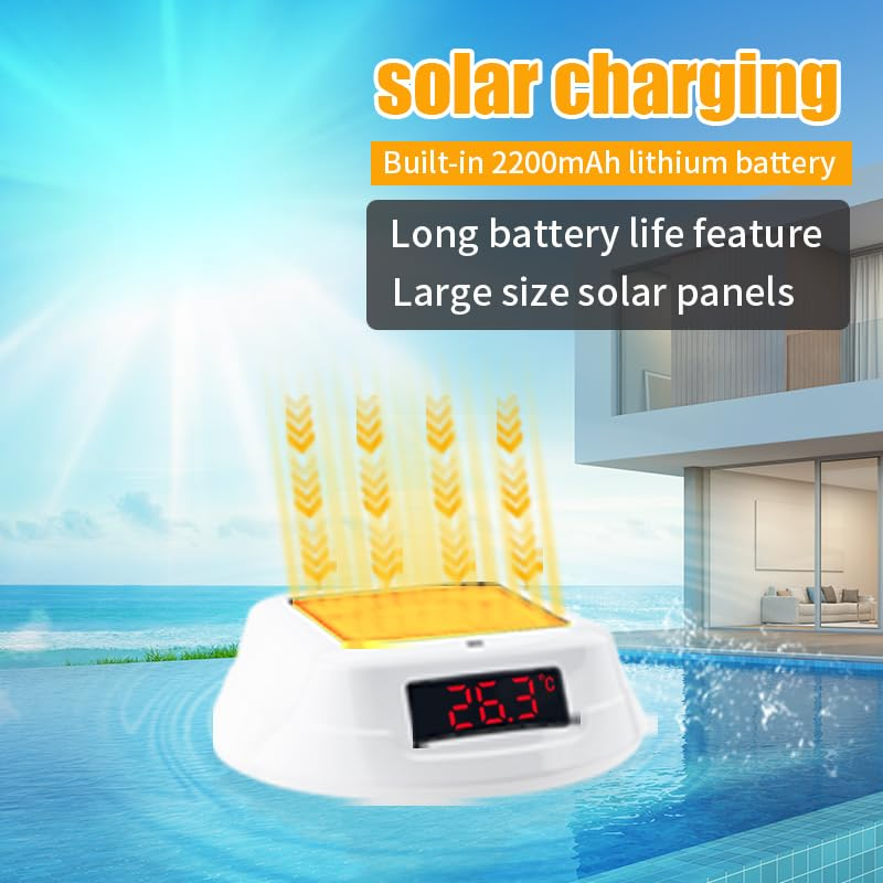 Wireless Floating Solar Pool Thermometer,Ip68 Waterproof,Rgb Dynamic Light,Indoor/Outdoor Temp/Humidity Monitor,100M Wireless Connection and Smart Alert for Swimming Pools, Spas, Hot Tubs, Ponds image number 6