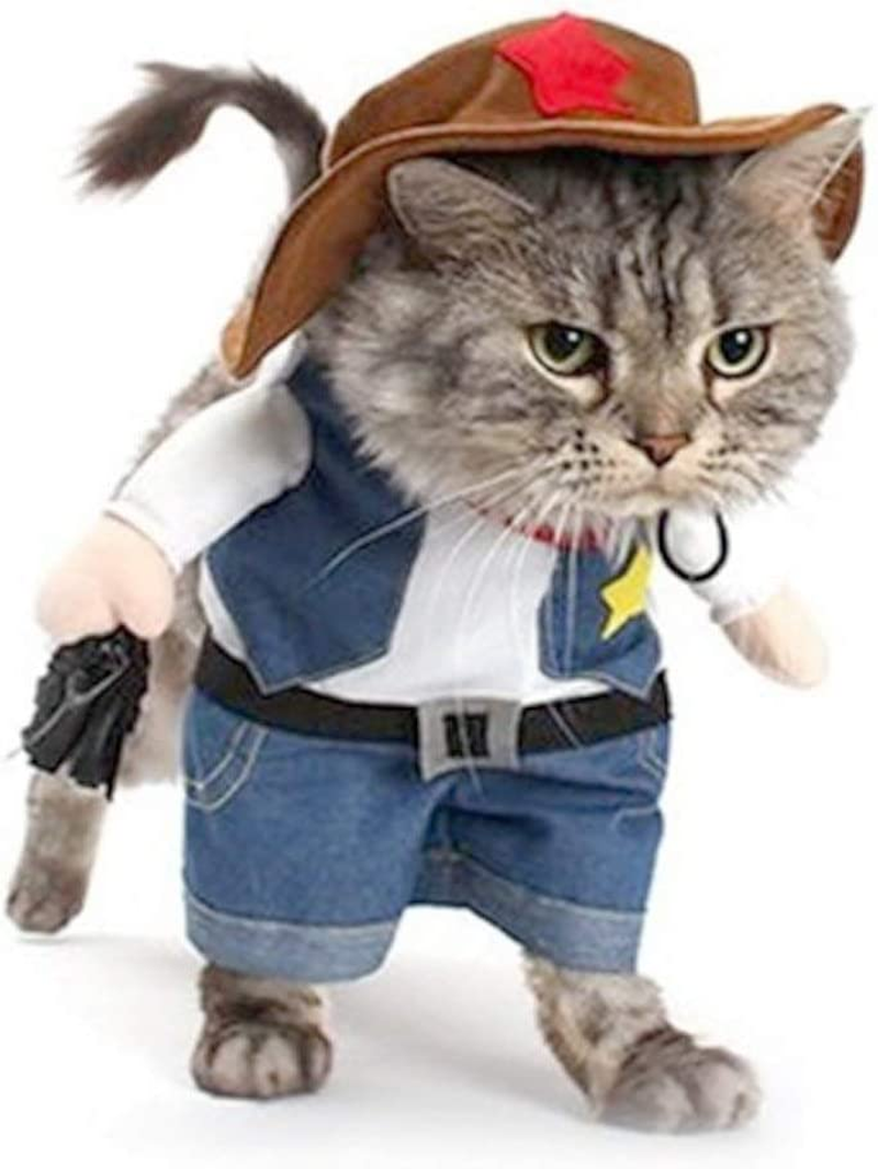 Meihejia Costume for Cat and Small Dog, Funny Cowboy Costume Hat Suit - L image number 3