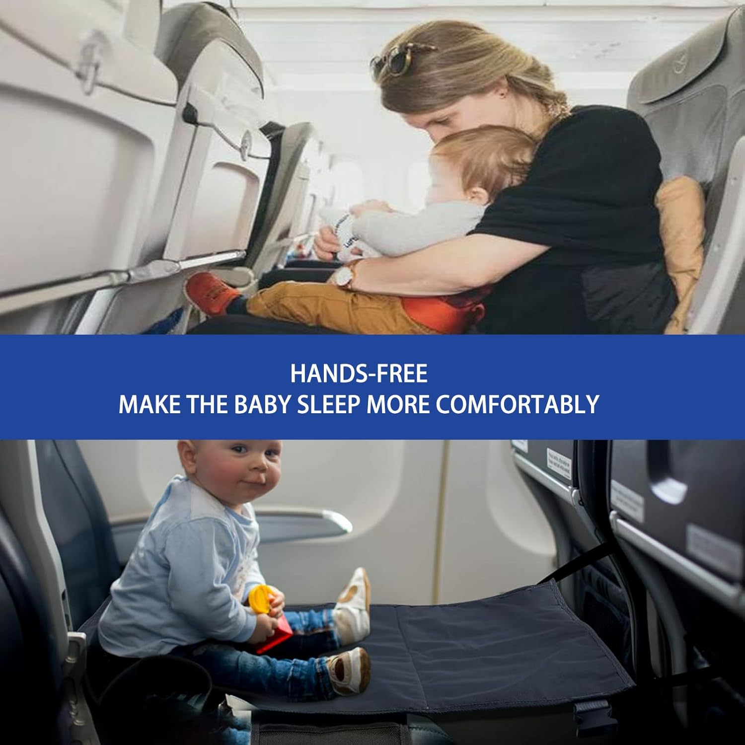 Wzenclave Black Toddler Bed, 30.31 * 17.3In (77 * 44Cm) Airplane Seat Extender Foot Hammock Portable Essential Item for Children'S Airplane Trav image number 1