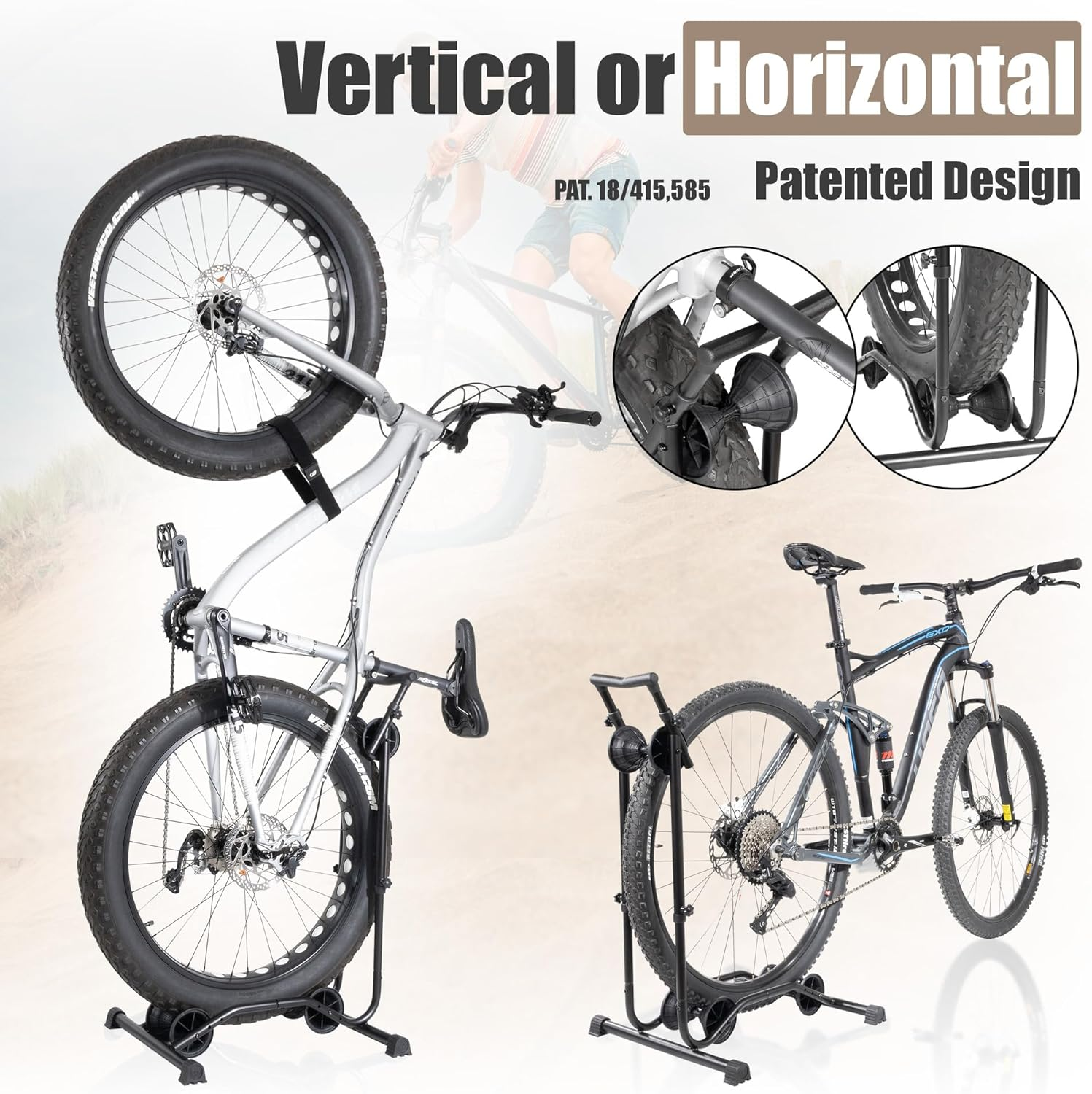 Cyclingdeal Upright Fat Tire Bike Stand - Vertical & Horizontal Bicycle Stand Bicycle Storage - Premium Vertical Bike Rack Garage - Bicycle Rack Bike Storage Stand - Wheel Size up to 29"