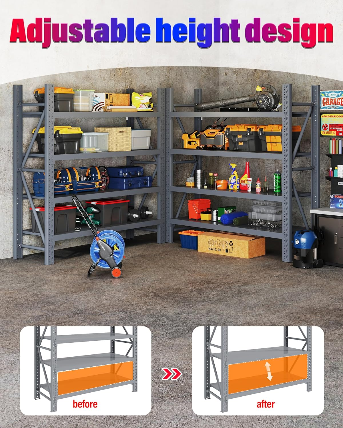 1.5M X 2.4M Heavy Duty Metal Warehouse Garage Shelving System 800KG Storage Racking (Charcoal) image number 4