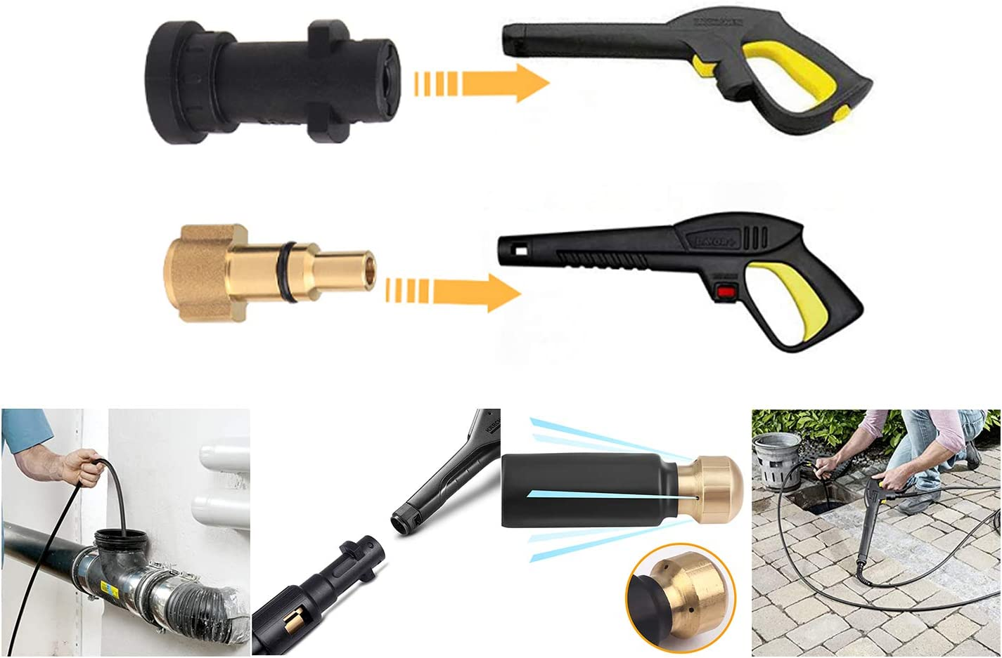 Qooltek Professional High Pressure Drain Pipe 15M/50FT, Drain and Pipe Cleaning Hose Kit with Adapter for Karcher K-Series and Lavor image number 1