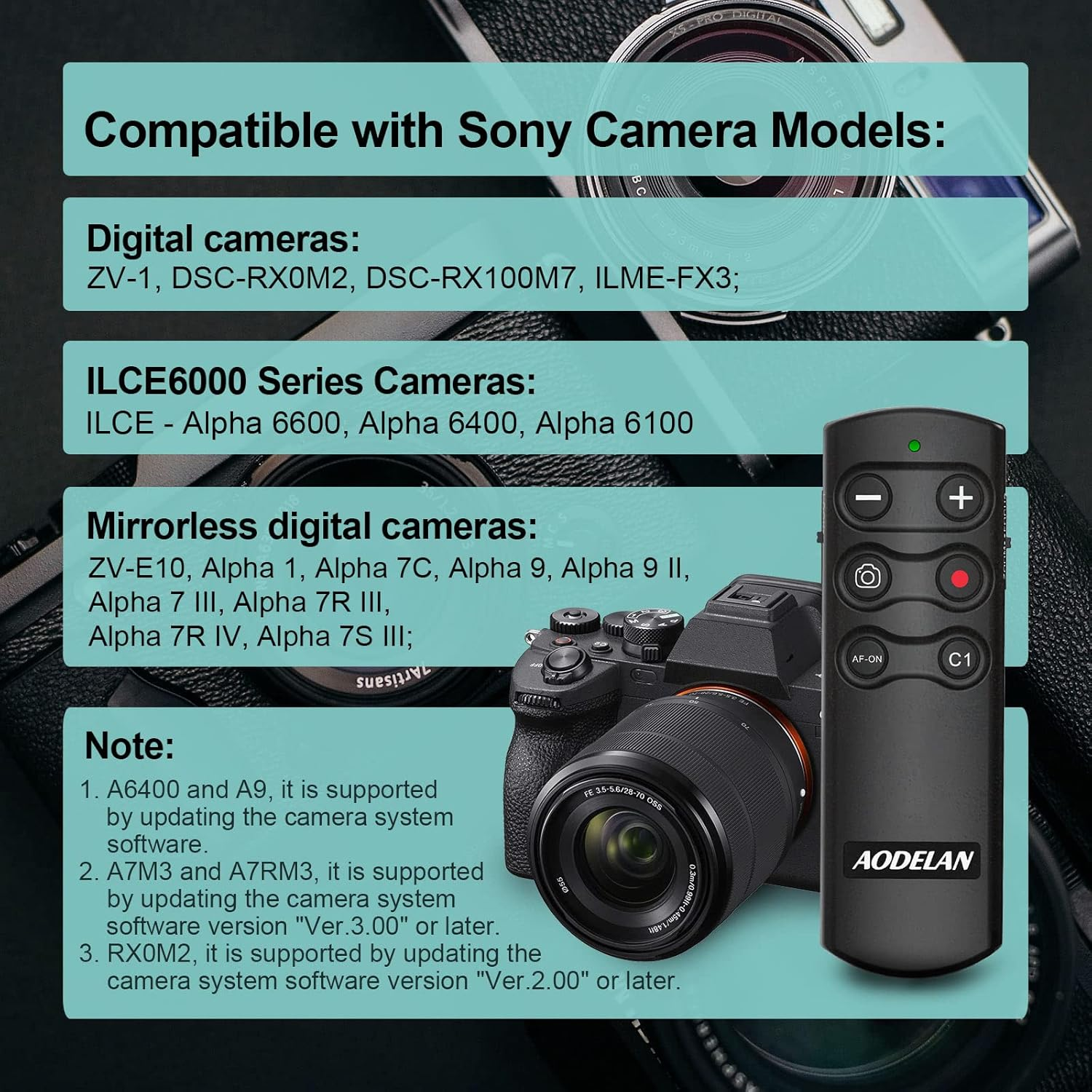 Wireless Shutter Release Camera Remote Contral Shooting Grip and Tripod for Sony ZV-1, A7 III, A6600, A7C, A7R IV. Replace GP-VPT2BT image number 4