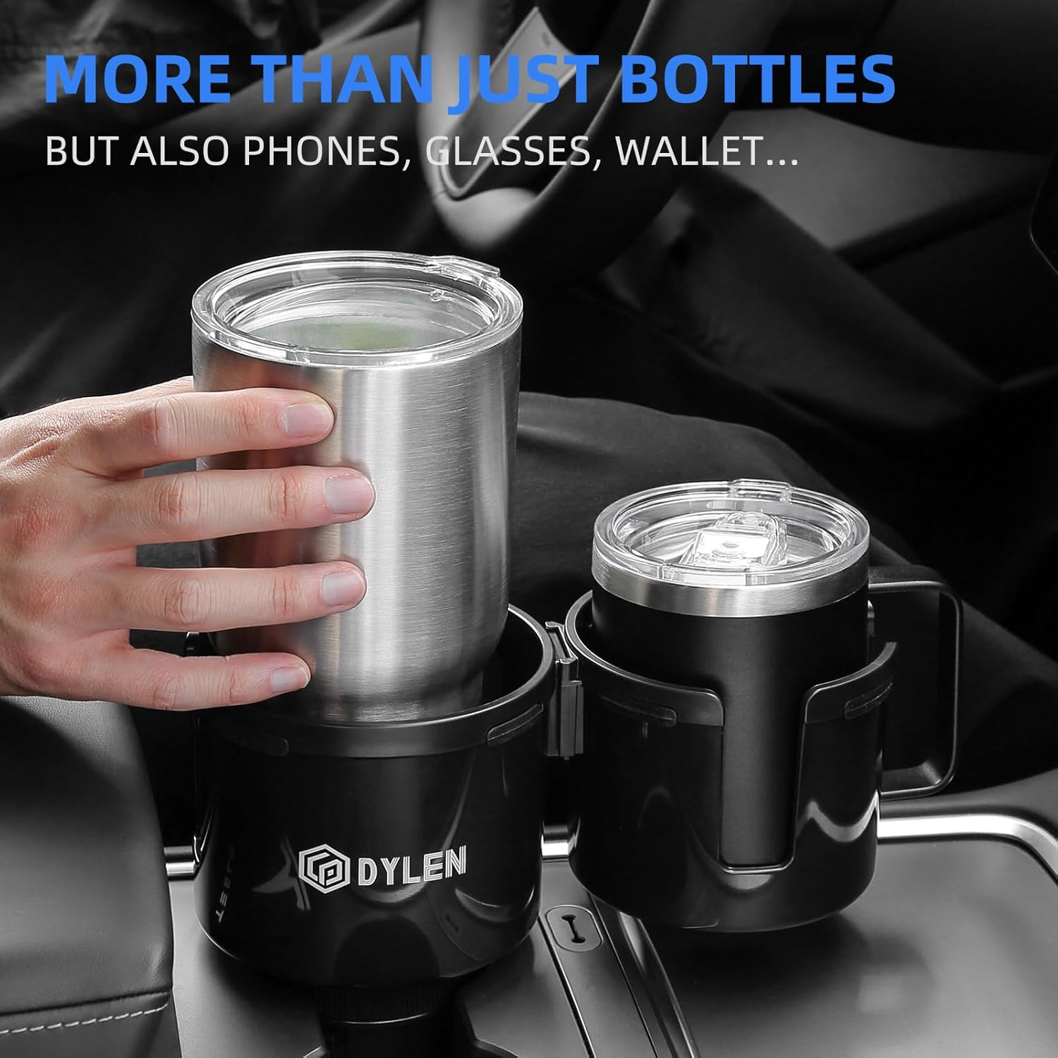Dylen Car Cup Holder Expander, 2 in 1 Cup Holder Extender Adapter for Car with Expandable Base, Cup Holder Insert Fits Most Large Drink Bottles 300-1500 ML (5.6-10.7 CM) image number 1