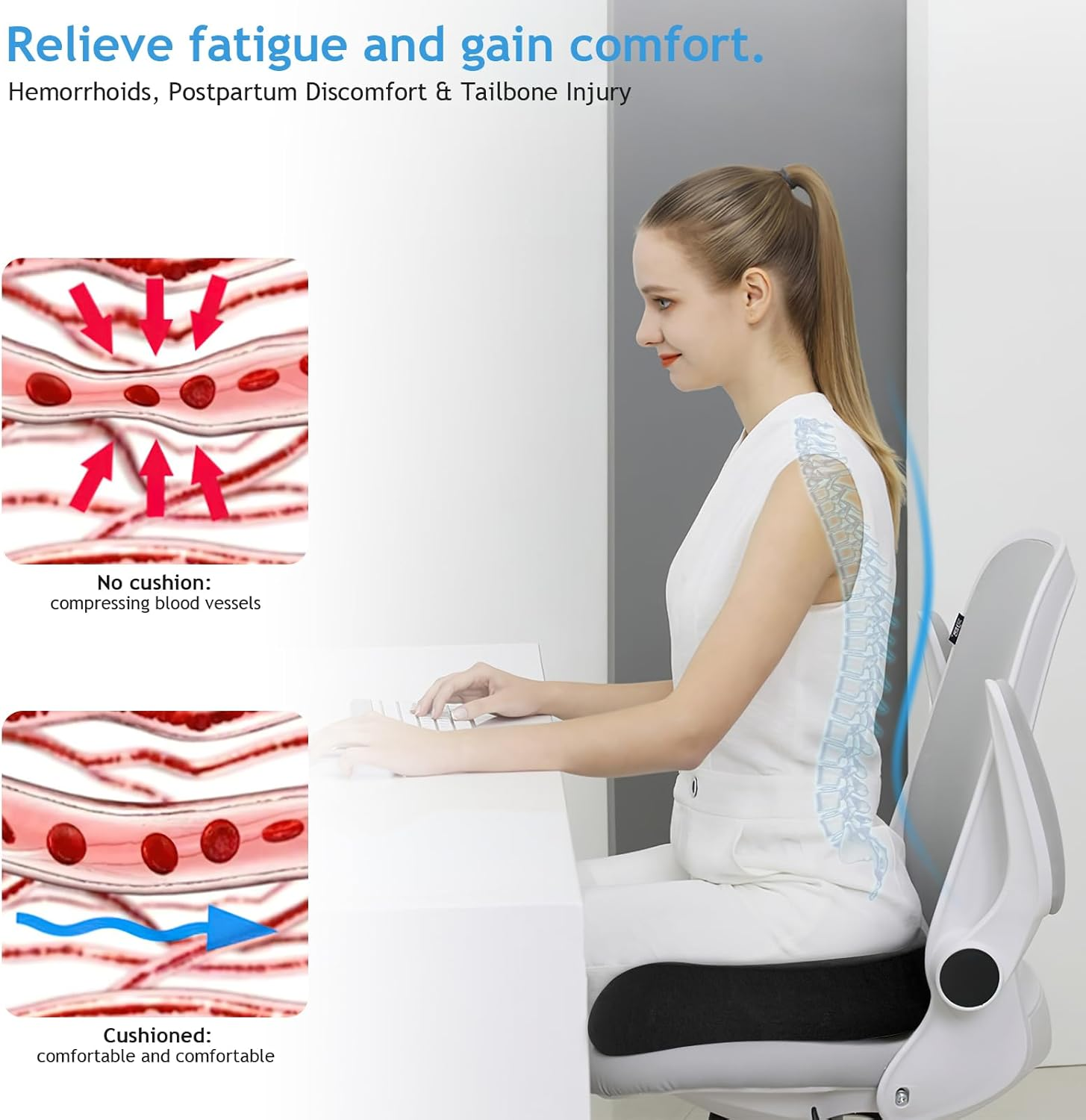 LEFAFA Donut Pillow Hemorrhoid Tailbone Cushion, Premium Memory Foam Seat Cushion, Orthopedic Pain Relief Pillow for Pregnancy, Coccyx, Bed Sores, Post Natal, Sciatica (Black) - Black image number 3