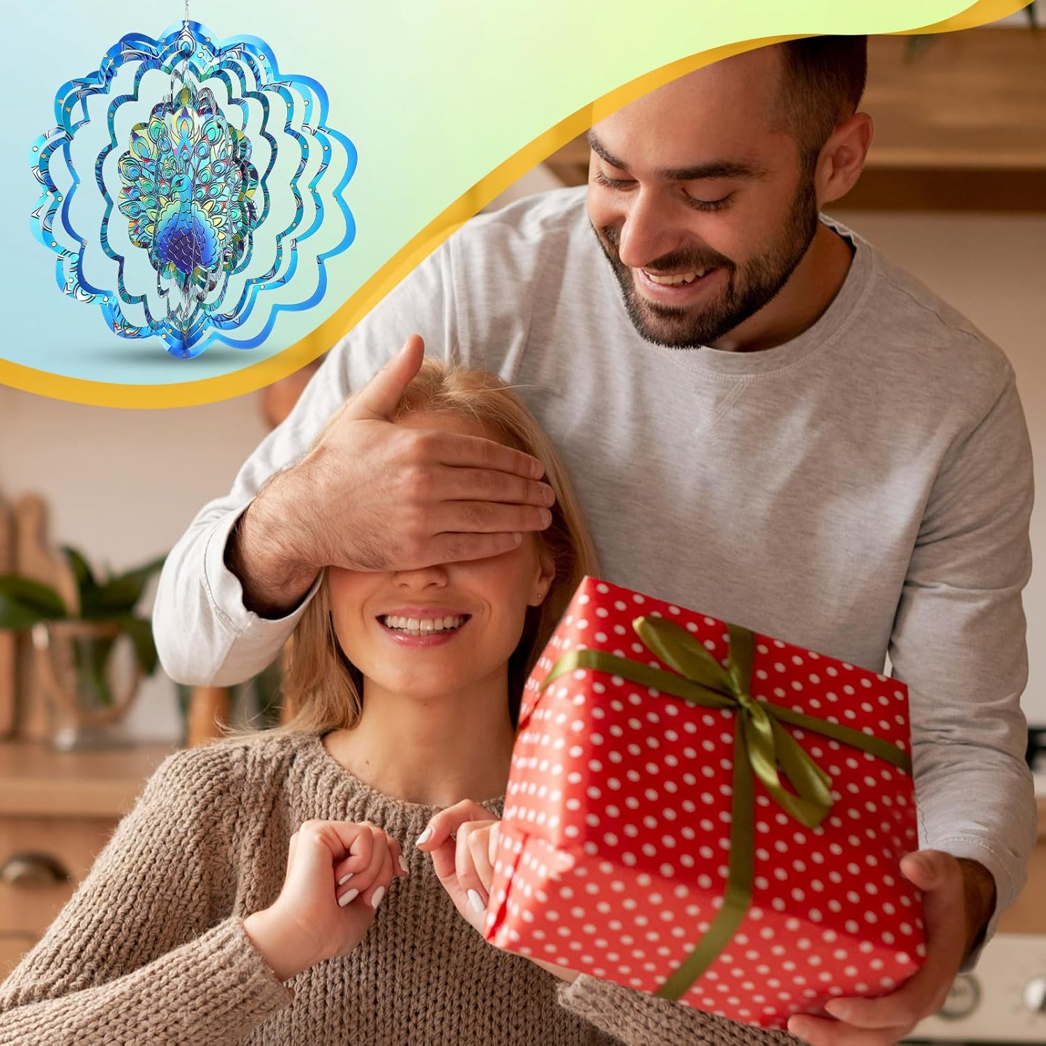 Metal Wind Spinners, Peacock Stainless Steel 3D Hanging Wind Spinners, 12 Inch Laser Cut Wind Sculptures for Women Gift, Indoor/Outdoor Decor, Yard Art Decorations (Peacock) image number 6