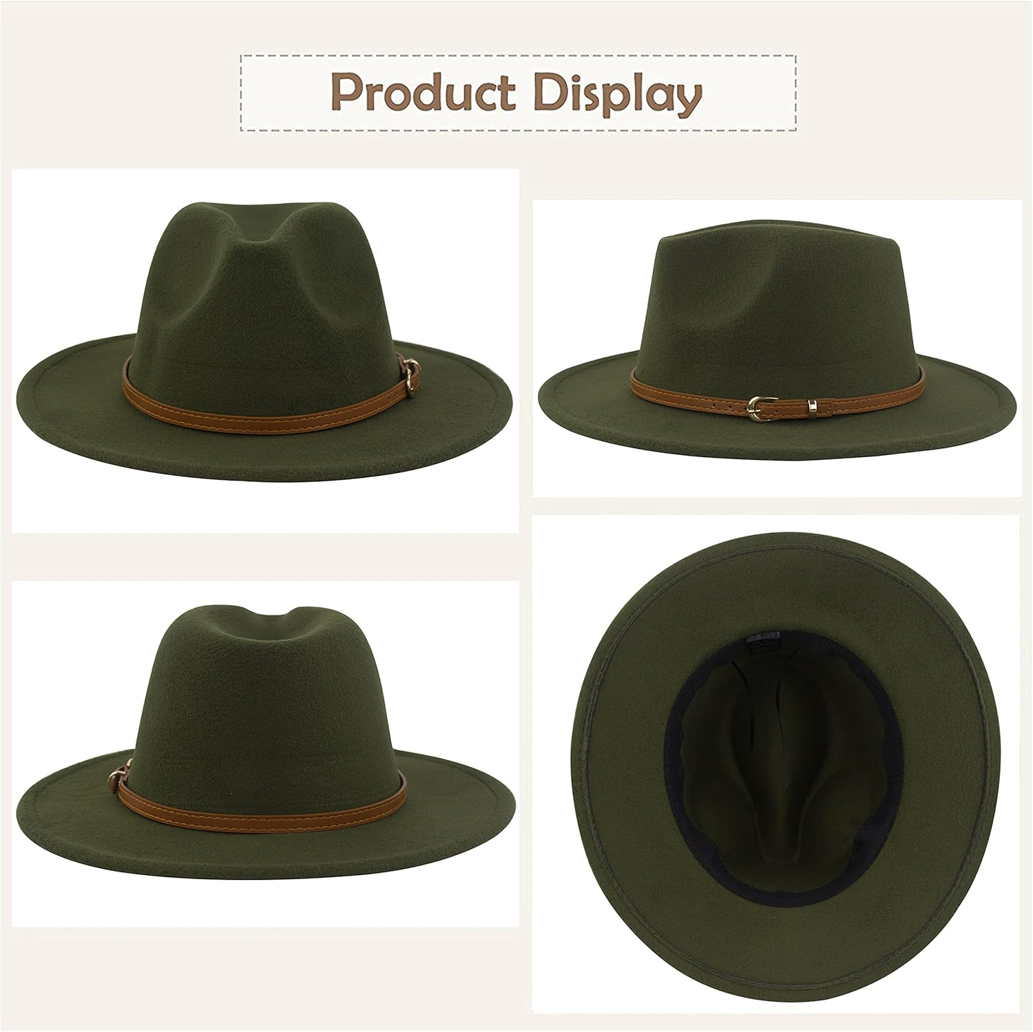 Muryobao Womens Classic Wide Brim Panama Hat Belt Buckle Wool Felt Fedora Hat image number 1