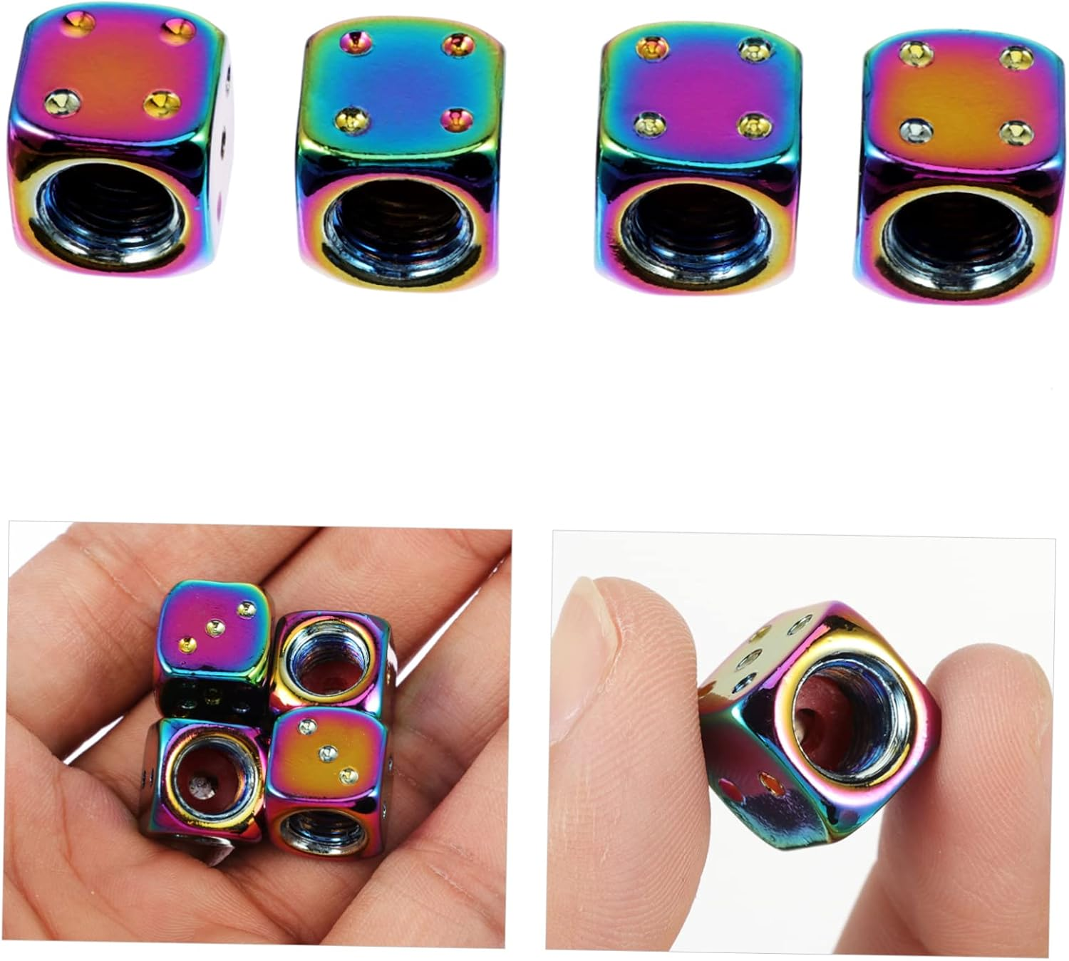 Creative Colorful Dice Tire Valve Stem Caps 4Pcs Set Universal Aluminum Alloy Covers for Car Wheels Automotive Alloy Tyre Accessories - Assorted Color image number 2