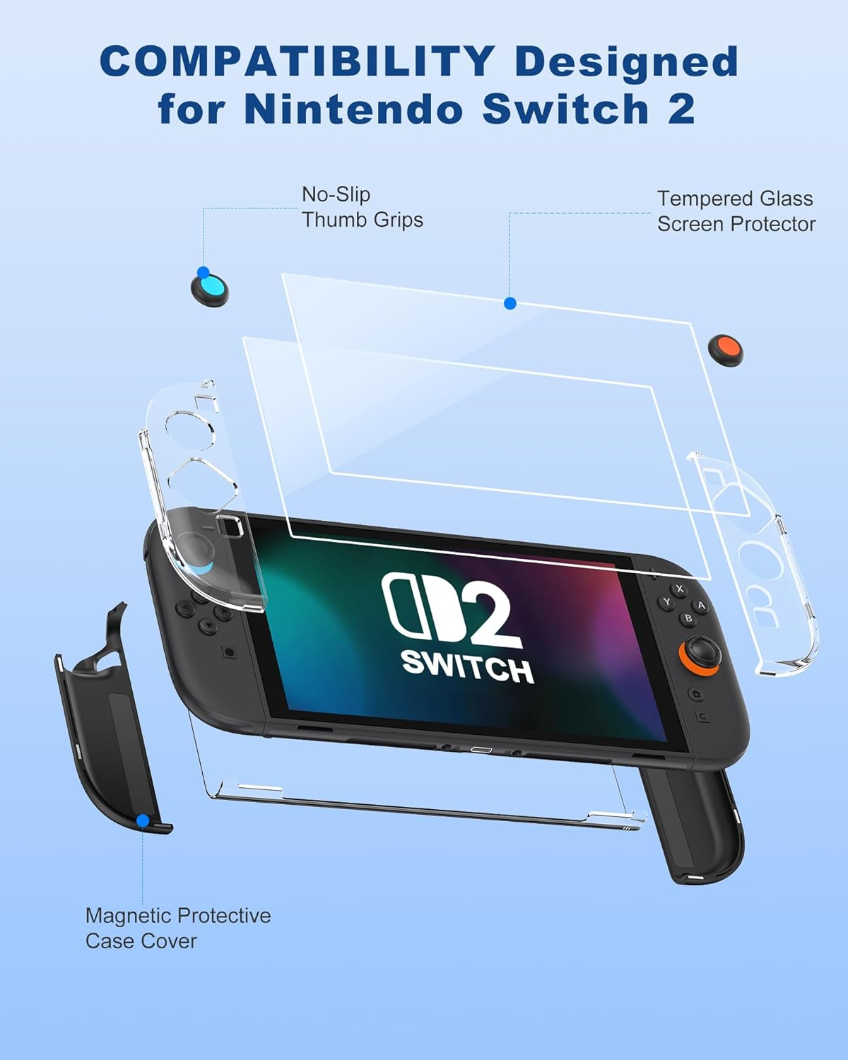 Clear Dockable Case for Nintendo Switch 2(2025)- Magnetic Snap-On Design, 6 in 1 Ultra-Thin Dockable Protective Cover with 9H Tempered Glass Screen Protector, Includes Cleaning Kit & Thumbstick Caps image number 5