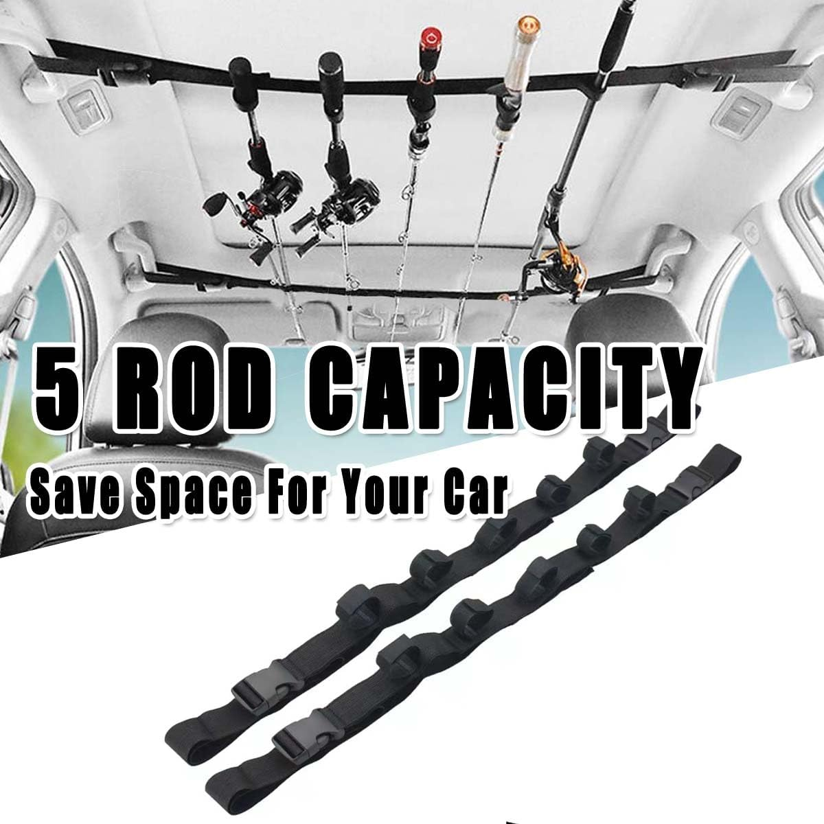 5 Rod Capacity Nylon Car Fishing Rod Carrier Heavy Duty Adjustable Fishing Pole Strap for Trucks Suvs Vans image number 5