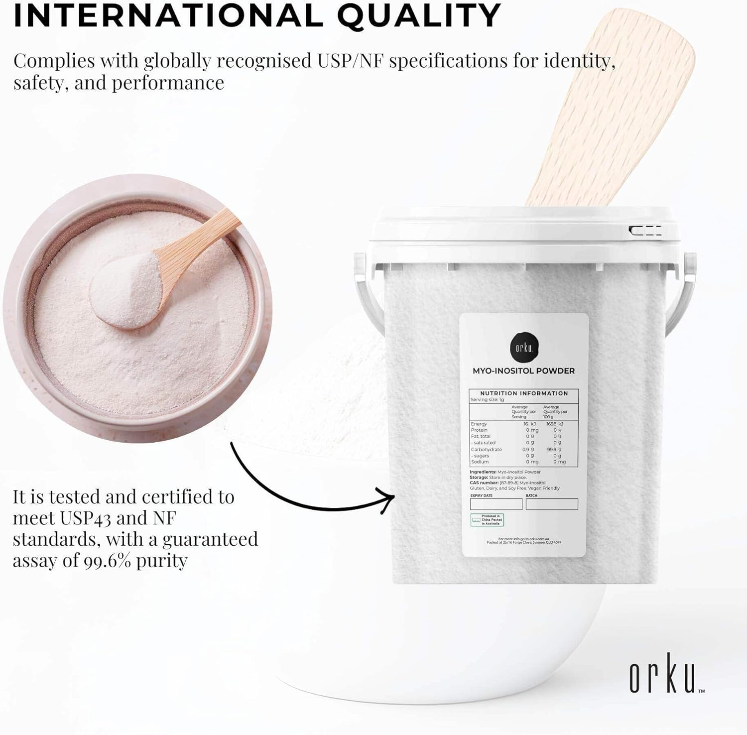 Orku 800G Myo Inositol Powder Tub - USP Grade High Purity Unflavoured image number 1