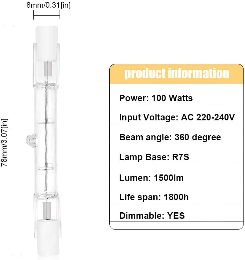 Bonlux 100W R7S Halogen Bulb 78Mm Dimmable Warm White 2800K Linear Floodlight AC220-240V Double Ended 1500Lm J78 for Home, Shop, Stage, Floor Lamp (5Pcs)