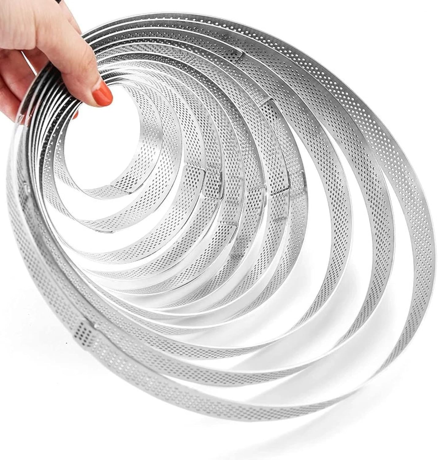 Cake Ring Tartlet Pie Baking Perforated Stainless Ring Mousse Heat-Resistant Molds DIY Circle Cutter 2Pcs 20Cm - 10Cm image number 7