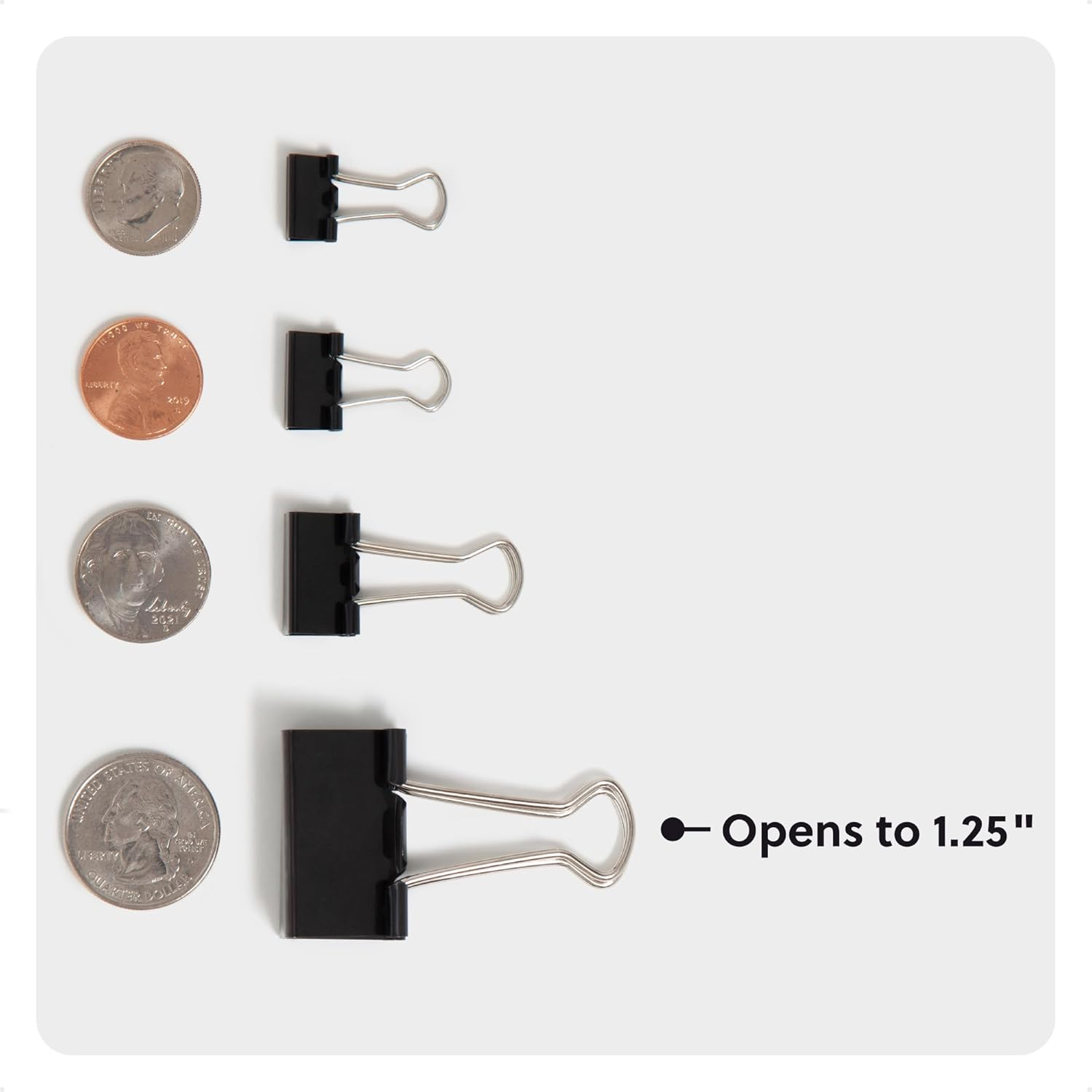 U Brands Binder Clips, Medium 1-1/4-Inch Width, 1/2-Inch Paper Holding Capacity, Black and Silver Steel, 96-Count image number 3