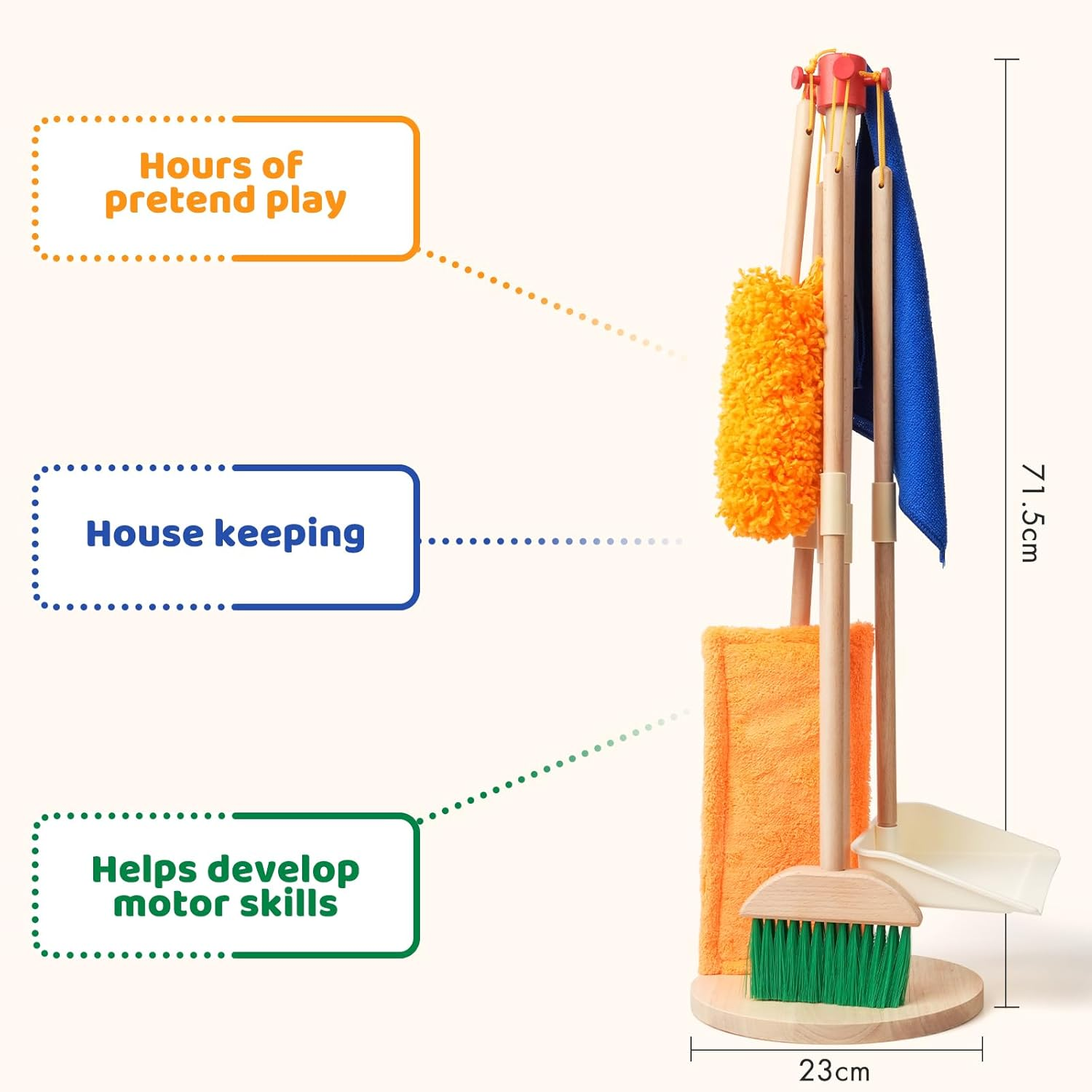 Toddler Cleaning Set - Kids Housekeeping Pretend Play Set | FSC Certification Wood with Broom, Mop, Dustpan, Duster and Organizing Stand | Montessori Toys for 3+ Year, Kids Pretend Play Cleaning Set