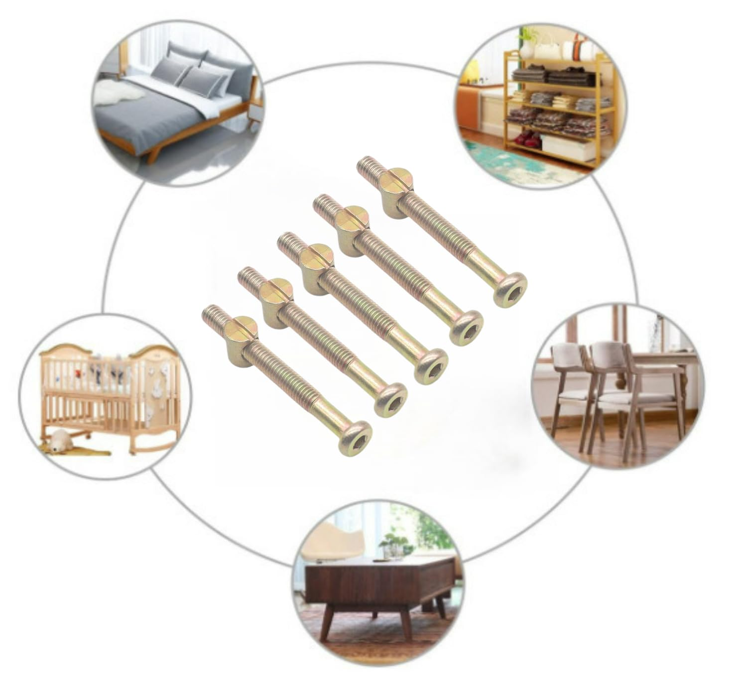 Eisbiek M6 X 50Mm Bunk Bed Bolts, 6 Pack Hex Drive Socket Cap Barrel Screws Bolt Nuts Assortment Kit with 1Pcs Wrench for Furniture Bed, Zinc-Plated. (Zinc-Plated, 6 Set M6X50) image number 2