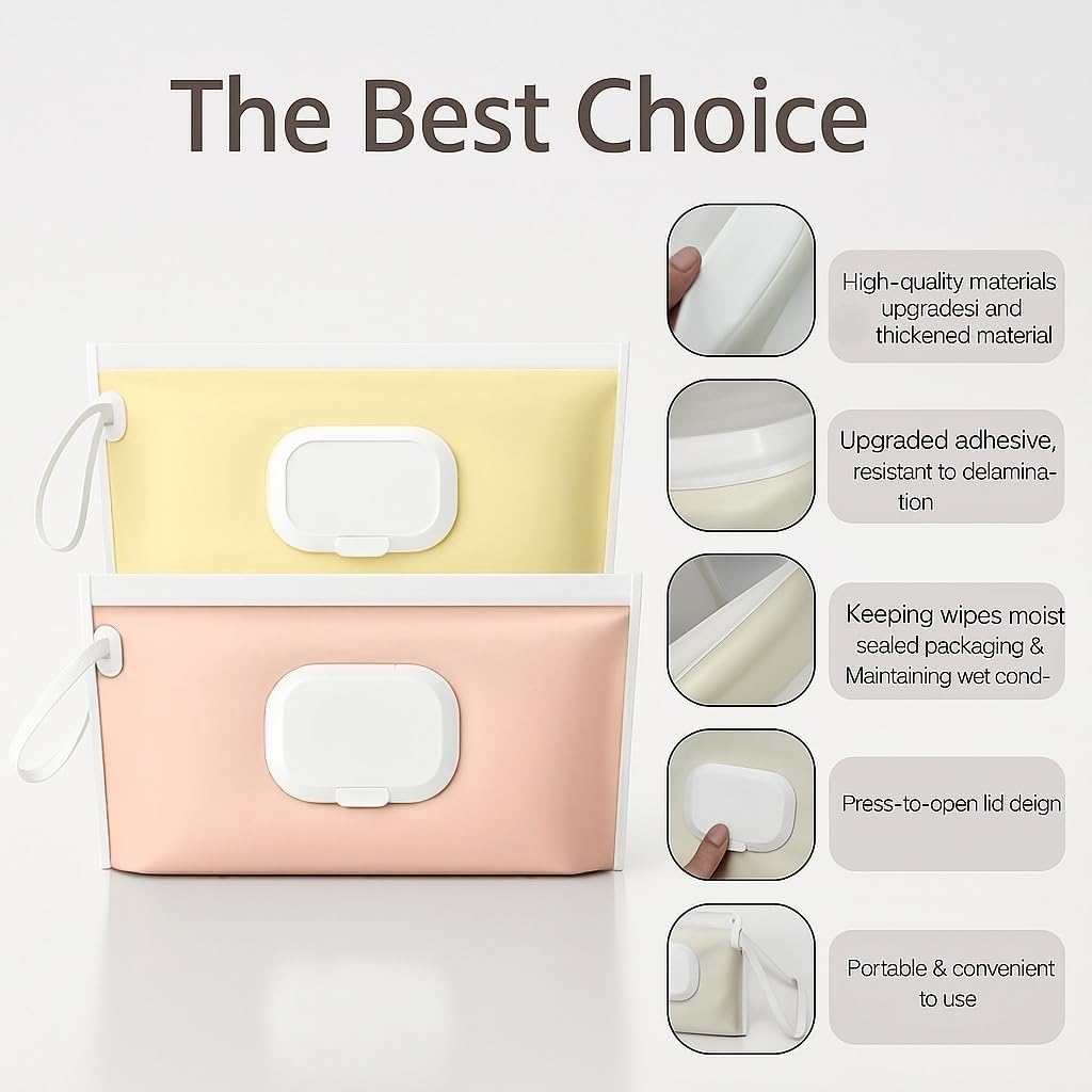 Baby Wipes Dispenser 2-Pack, Blush Pink & Cream Dual-Color Set, EVA Waterproof Material, Leak-Proof, Portable Wet Wipes Dispenser with Wrist Strap, Travel Bag Container by Ermaoo image number 1