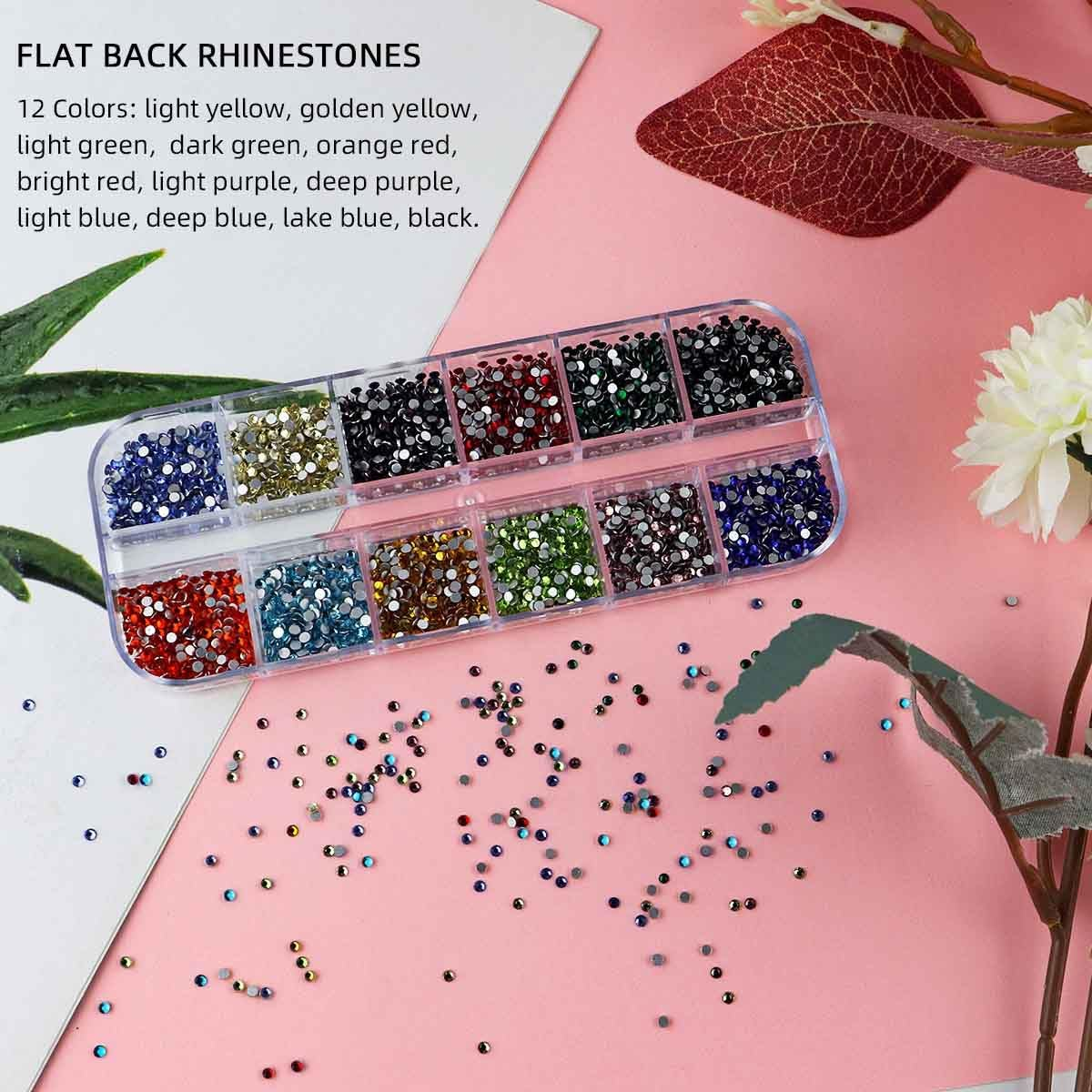 2400 Pieces Flat Back Rhinestones Colorful round Glass Gems for Nail Art & Face Makeup Flatback Crystal Rhinestone for Crafts DIY Clothes Shoes Bags Manicure Diamond Art (12 Colors) image number 3