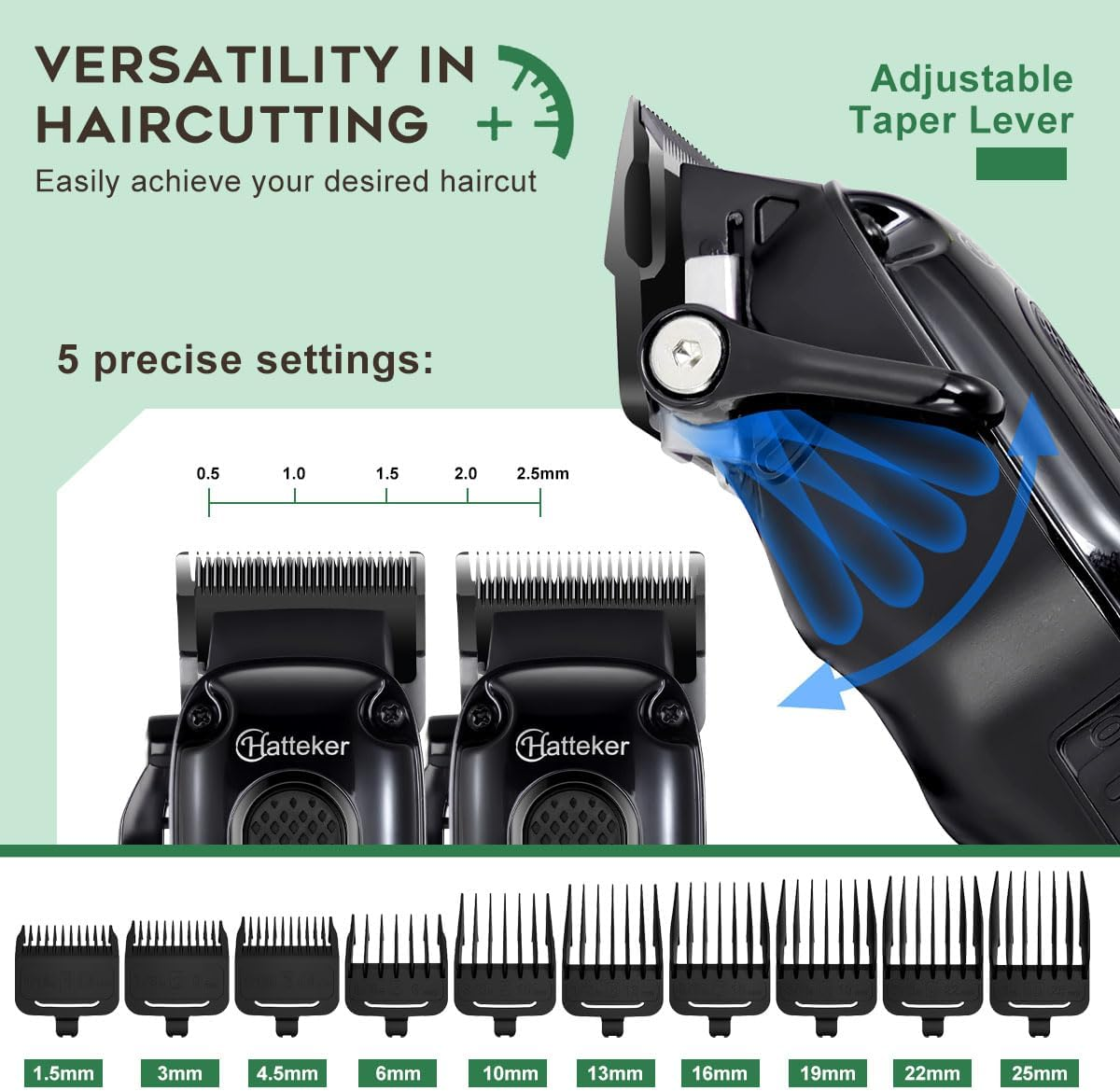 Hatteker Professional Hair Clippers for Men, Beard Trimmer, Trimmer Set, Waterproof T-Blade, Cordless, Rechargeable, Grooming Kit image number 4