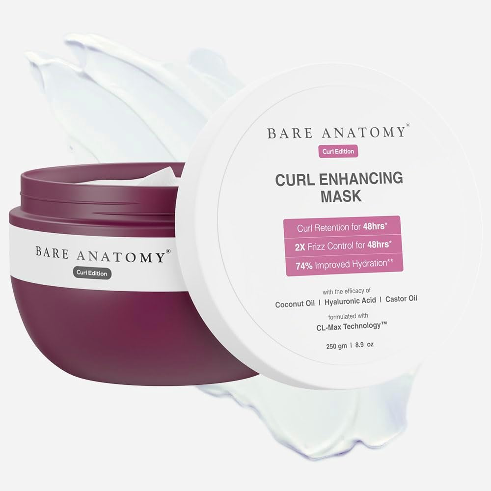 Bare Anatomy Curl Enhancing Hair Mask | Smoothens & Conditions Hair with Curl Retention & 2X Frizz Protection for 48 Hours | Coconut Oil| Hyaluronic Acid & Castor Oil | Sulphate & Paraben Free | 250G image number 4