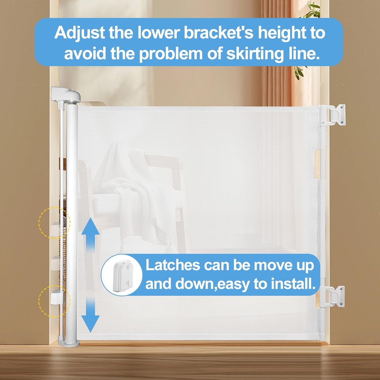 Veraste Retractable Baby Gate,Mesh Baby Gate or Mesh Dog Gate,33" Tall,Extends up to 55" Wide,Child Safety Gate for Doorways, Stairs, Hallways, Indoor/Outdoor（White,33"X55" image number 4